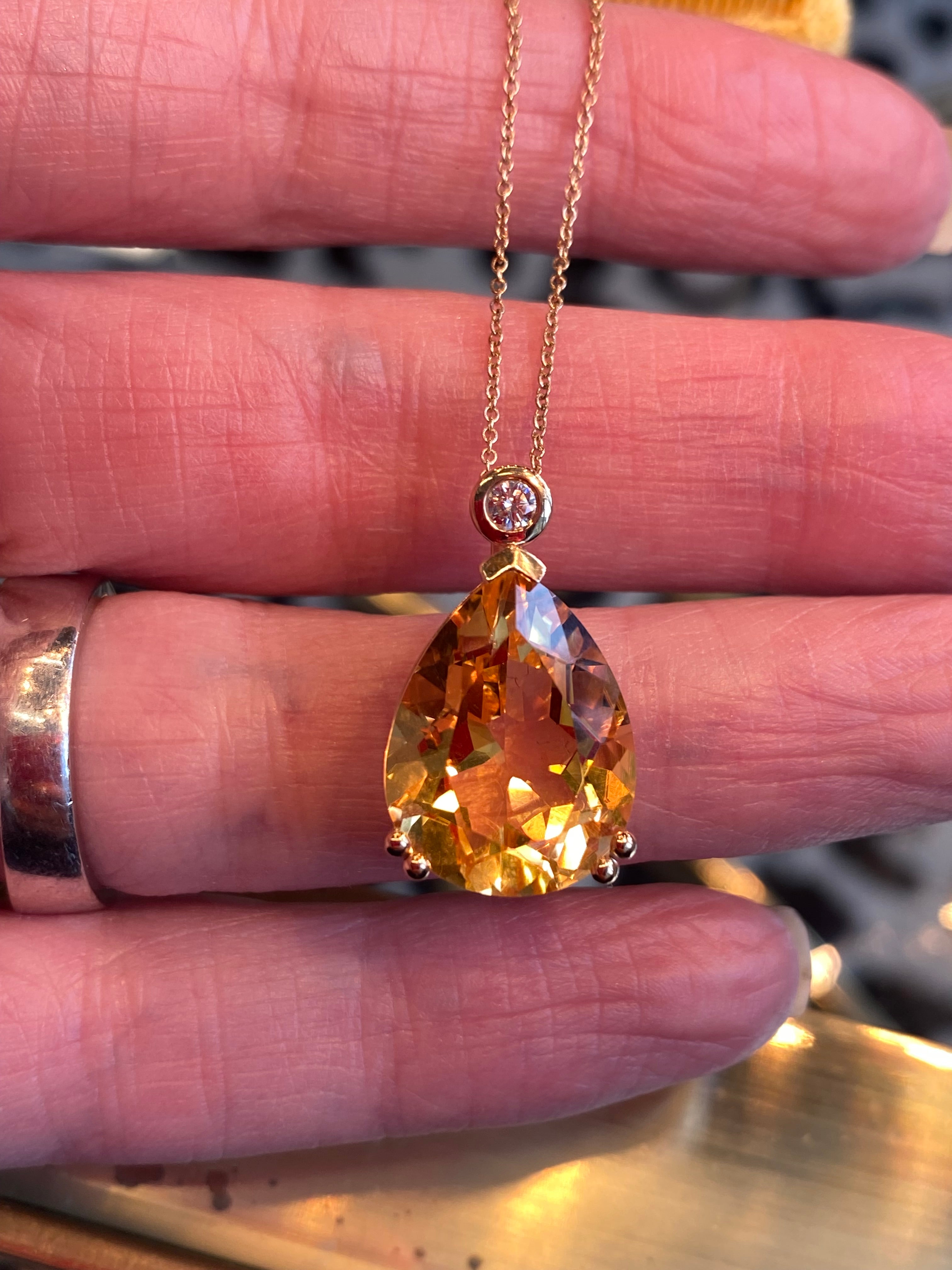 9.50 Carat Citrine and Natural Diamond Pendant Necklace in 9ct Yellow Gold