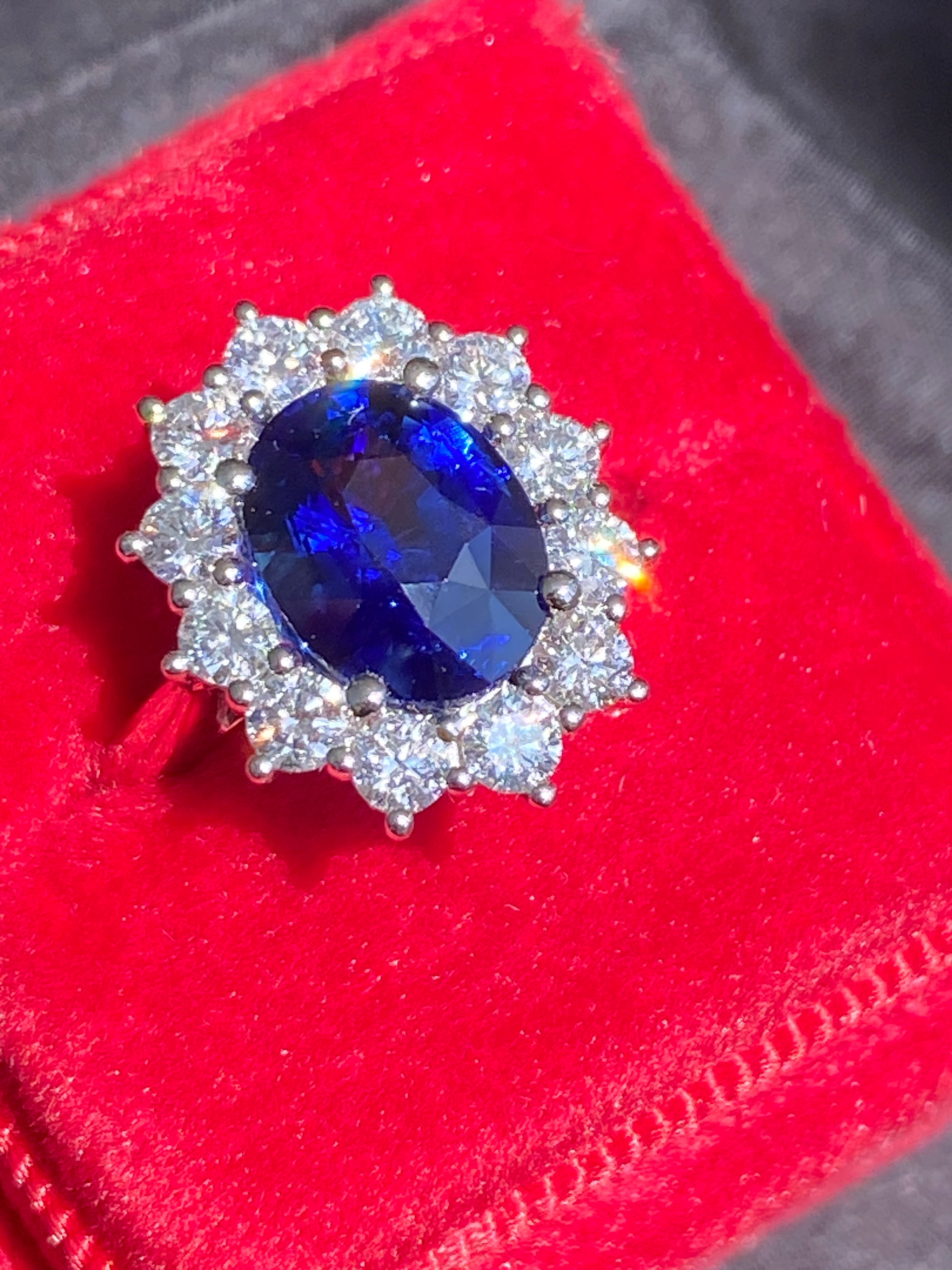 3.17 Carat Blue Ceylon Sapphire and 0.87 CTW Natural Diamond Halo Ring in Platinum