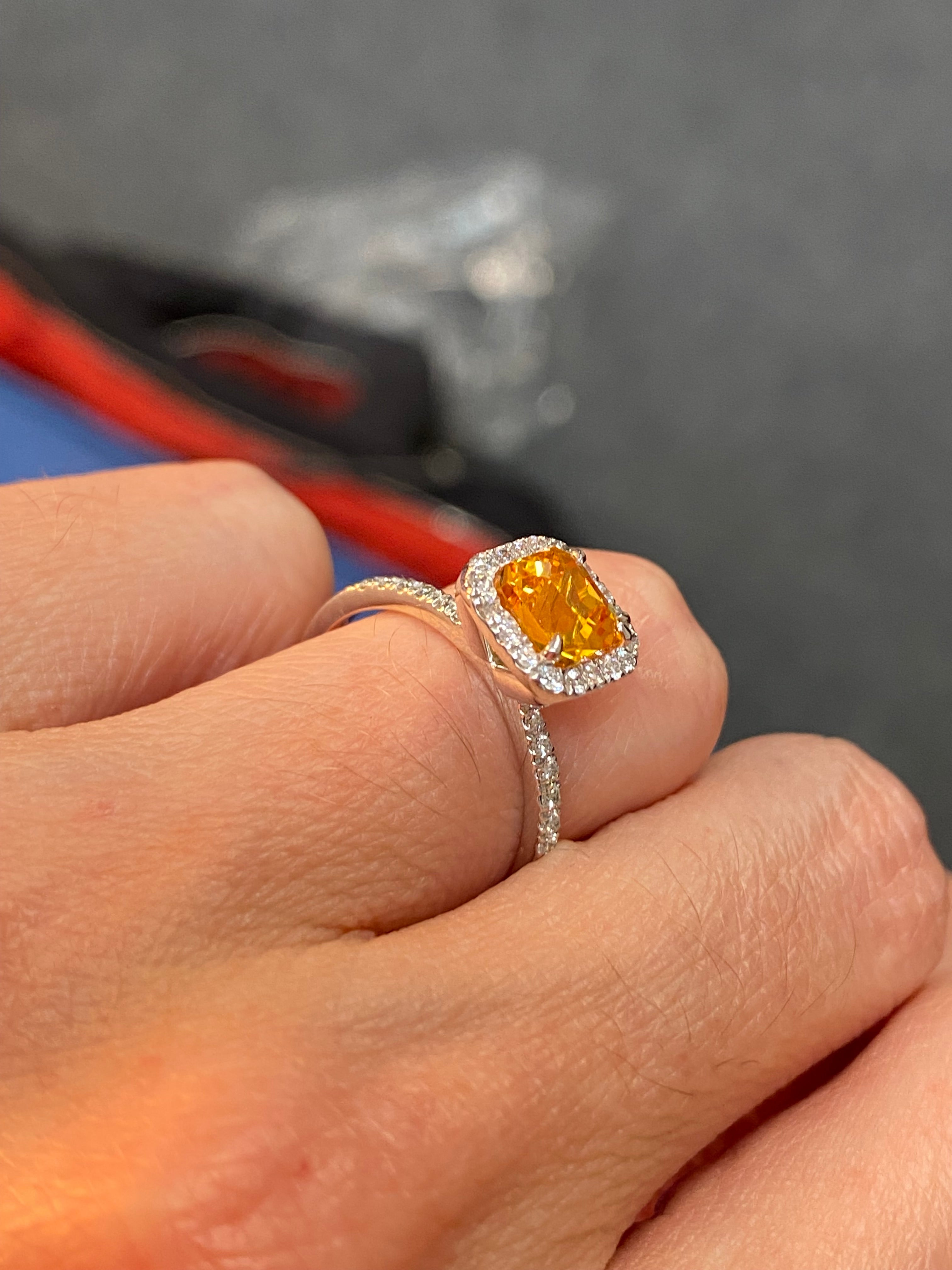2.50 Carat Orange Sapphire and Natural Diamond Halo Engagement Ring