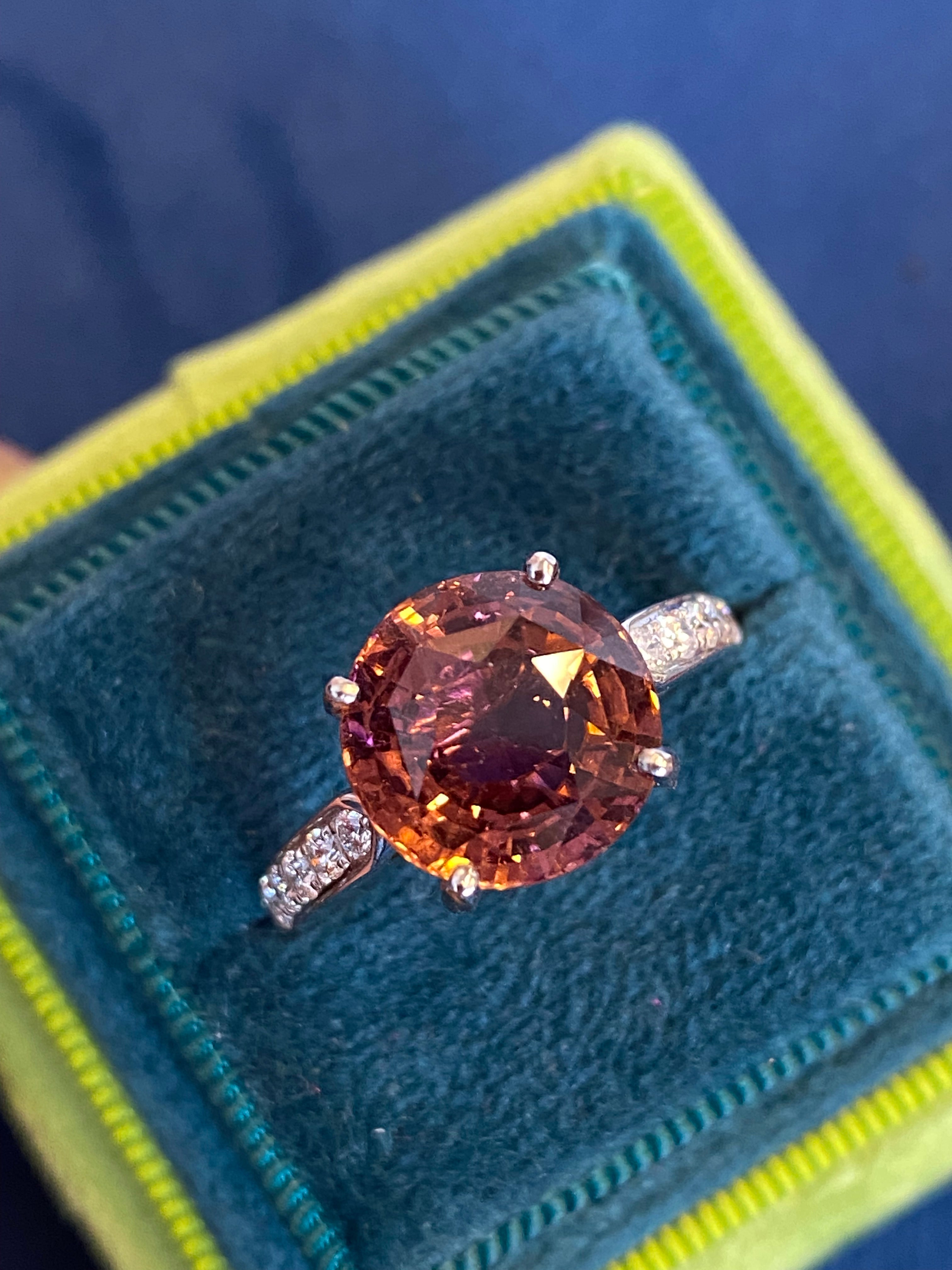 5.09 Carat Round Cut Pink Tourmaline and Natural Diamond Engagement Ring in Platinum