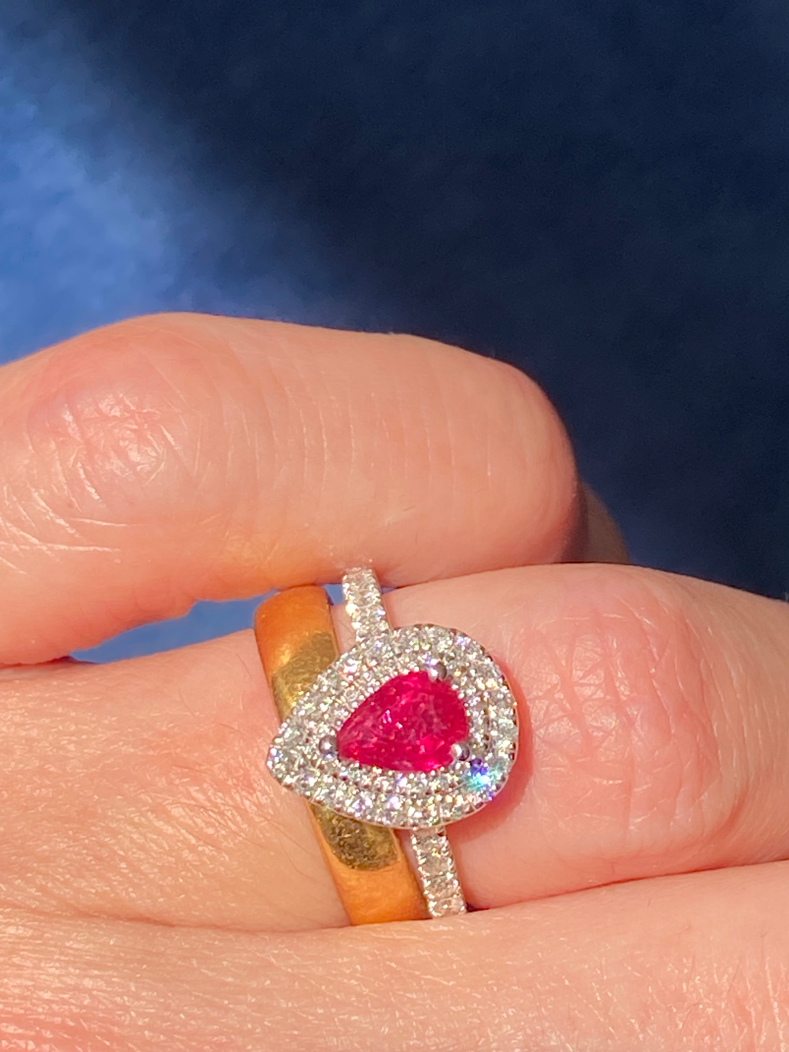1.16 CTW Pear Cut Ruby and Natural Diamond Ring in Platinum