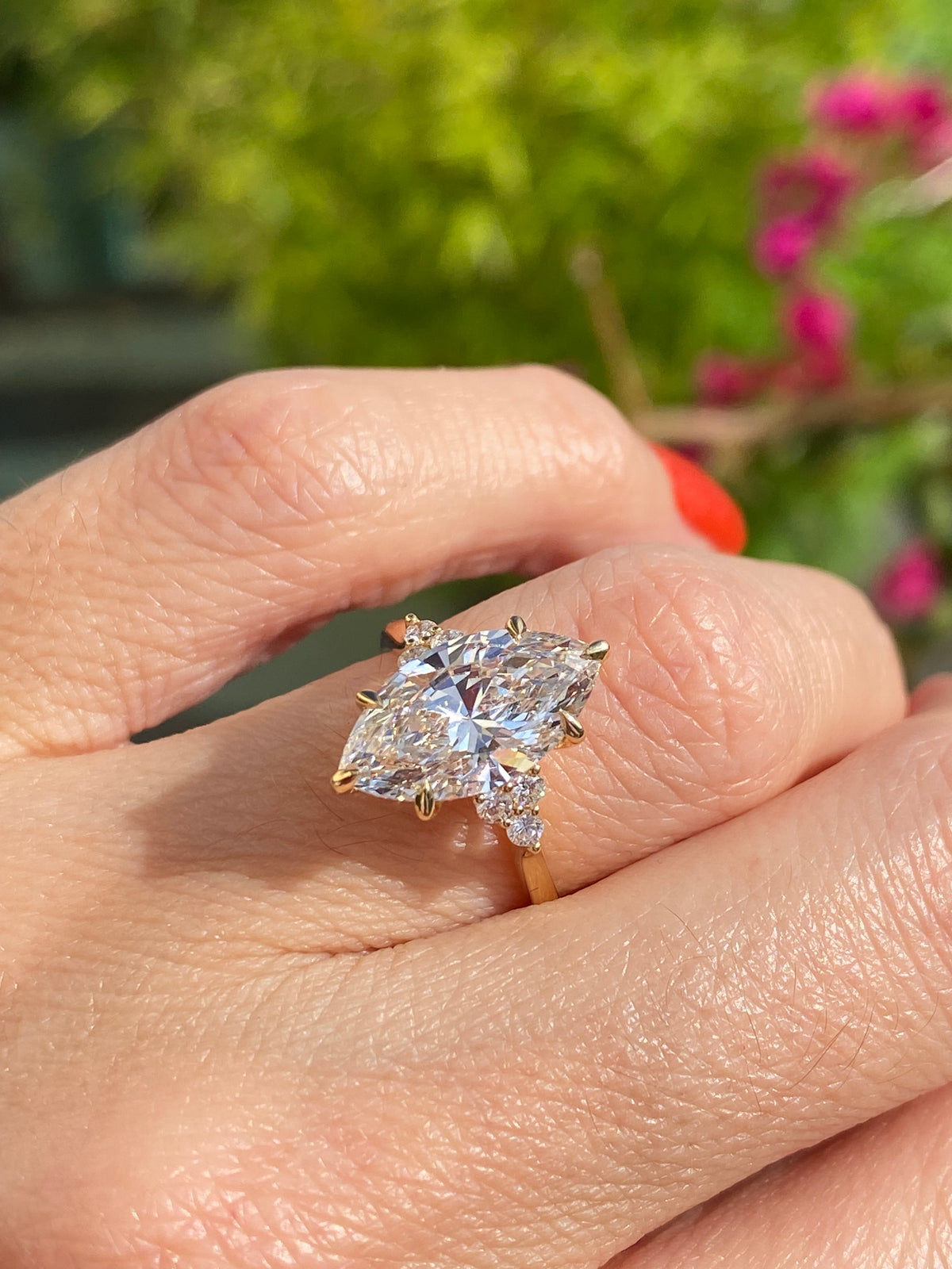 3.19 CTW Marquise Cut Lab Diamond Engagement Ring in 18ct Yellow Gold