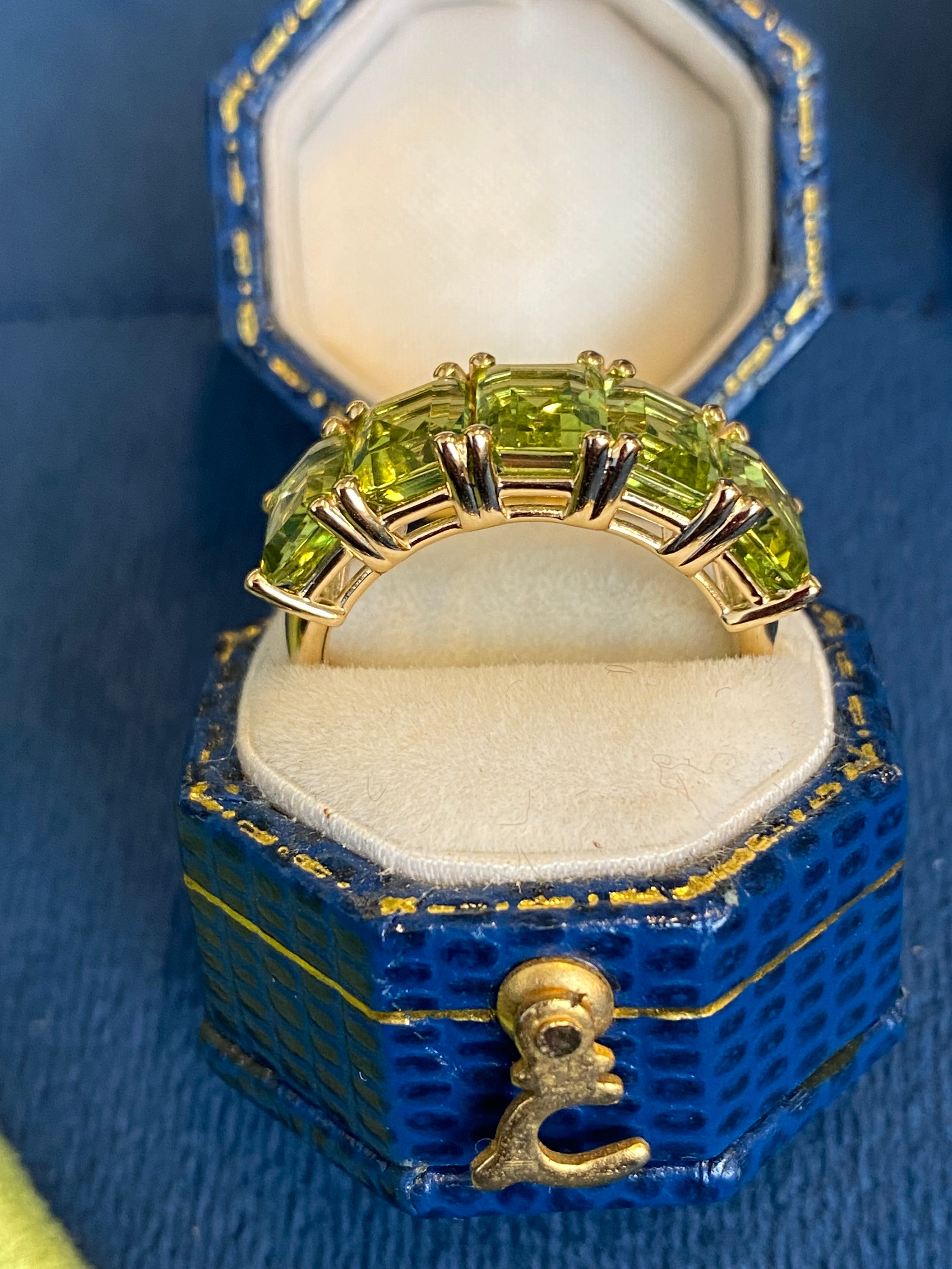 4.11 CTW Peridot Five Stone Eternity Ring in 9ct Yellow Gold