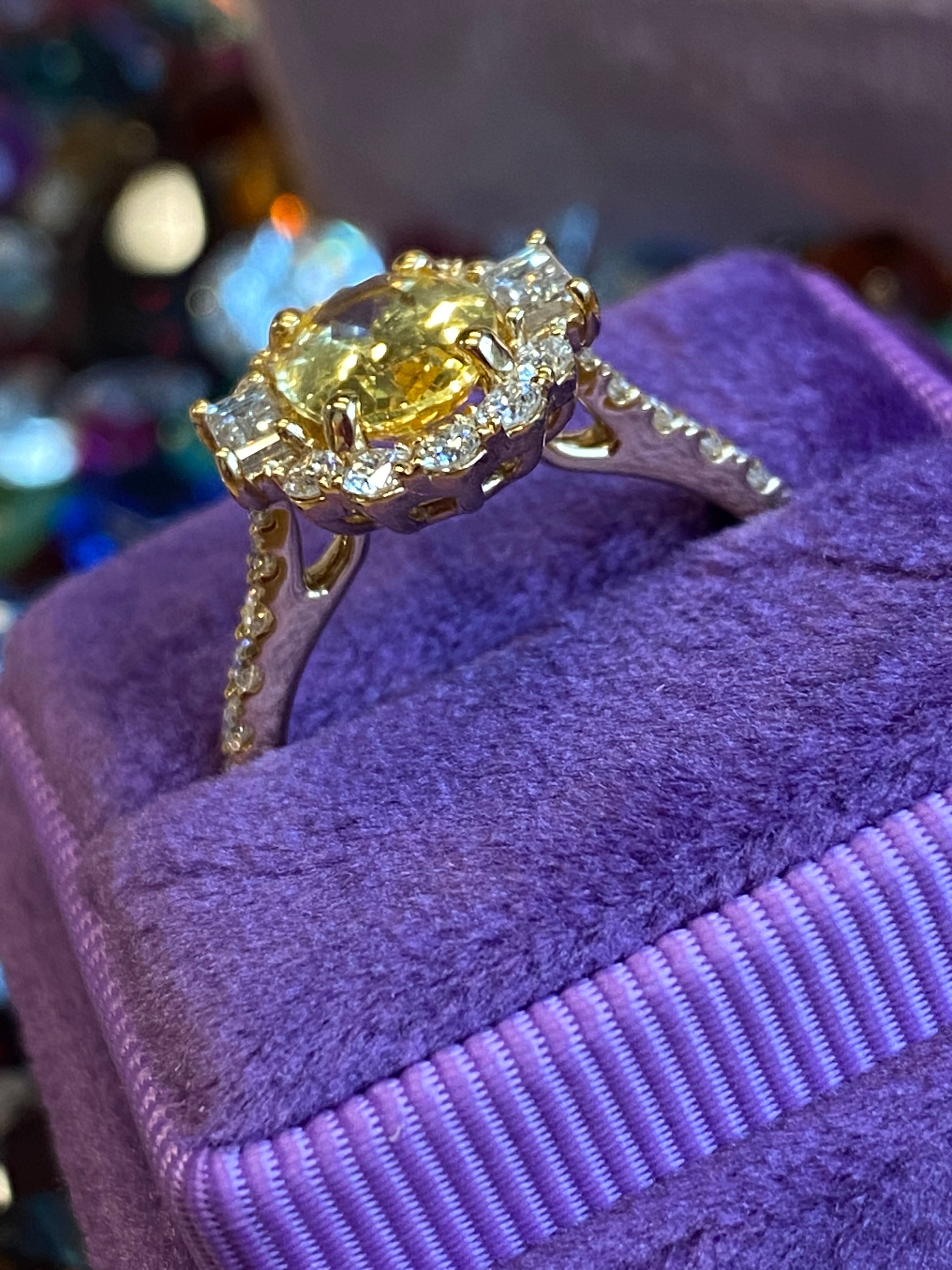 2.44 CTW Yellow Sapphire and Natural Diamond Halo Ring in 18ct Yellow Gold