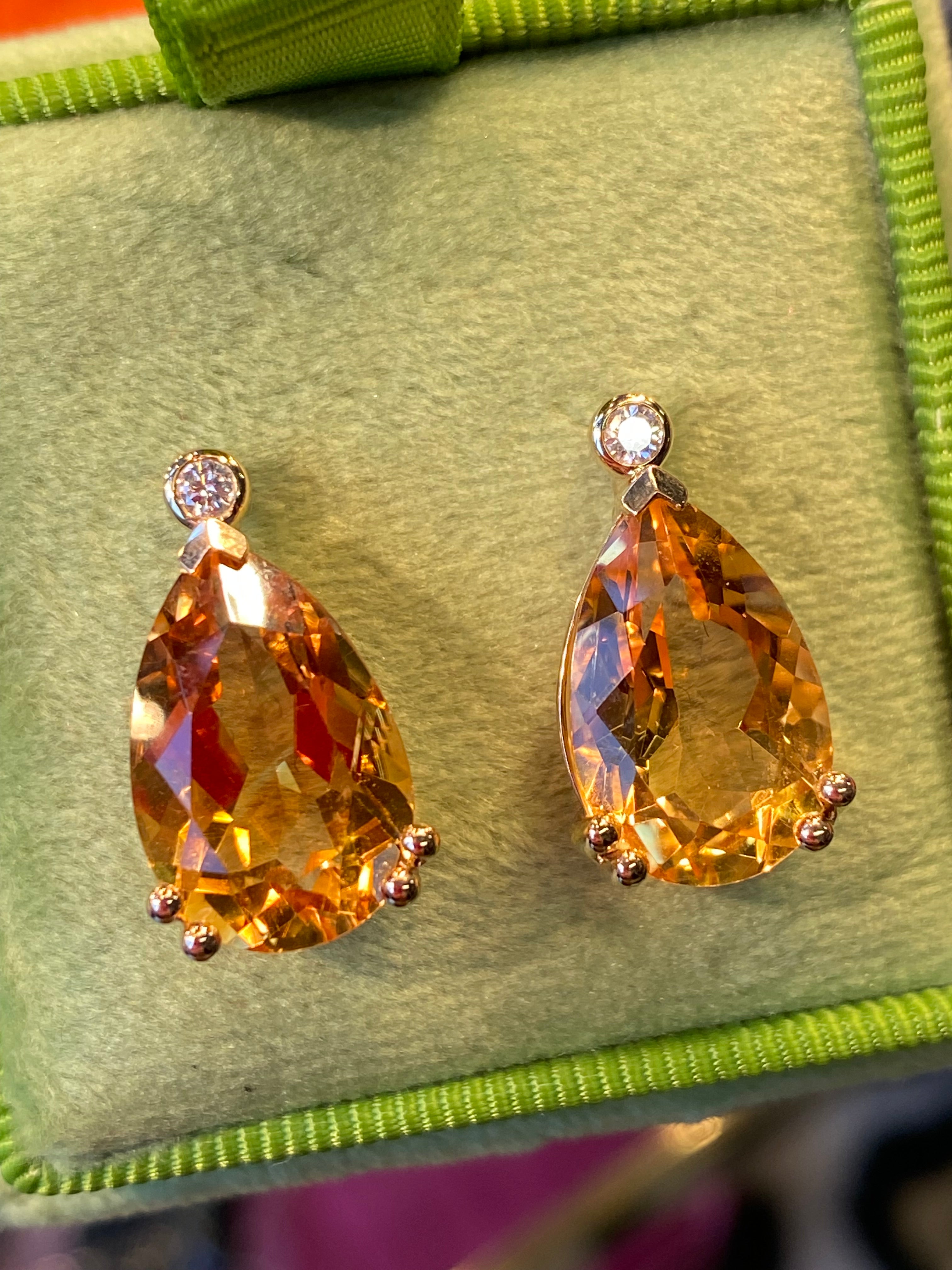 11.37 Carat Citrine and Natural Diamond Earrings in 9ct Yellow Gold
