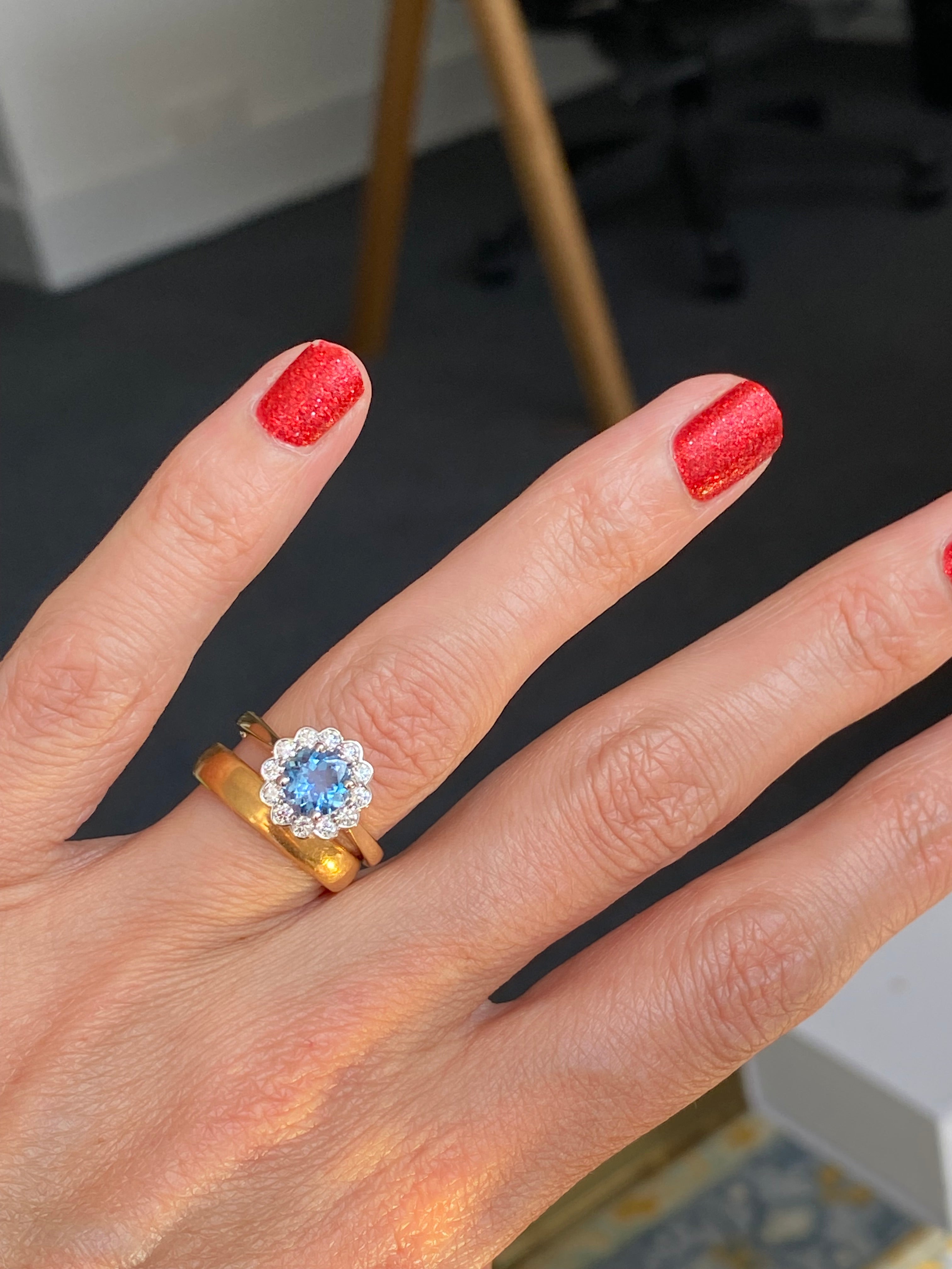 1.24 CTW Aquamarine and Natural Diamond Ring in Platinum and 18ct Yellow Gold