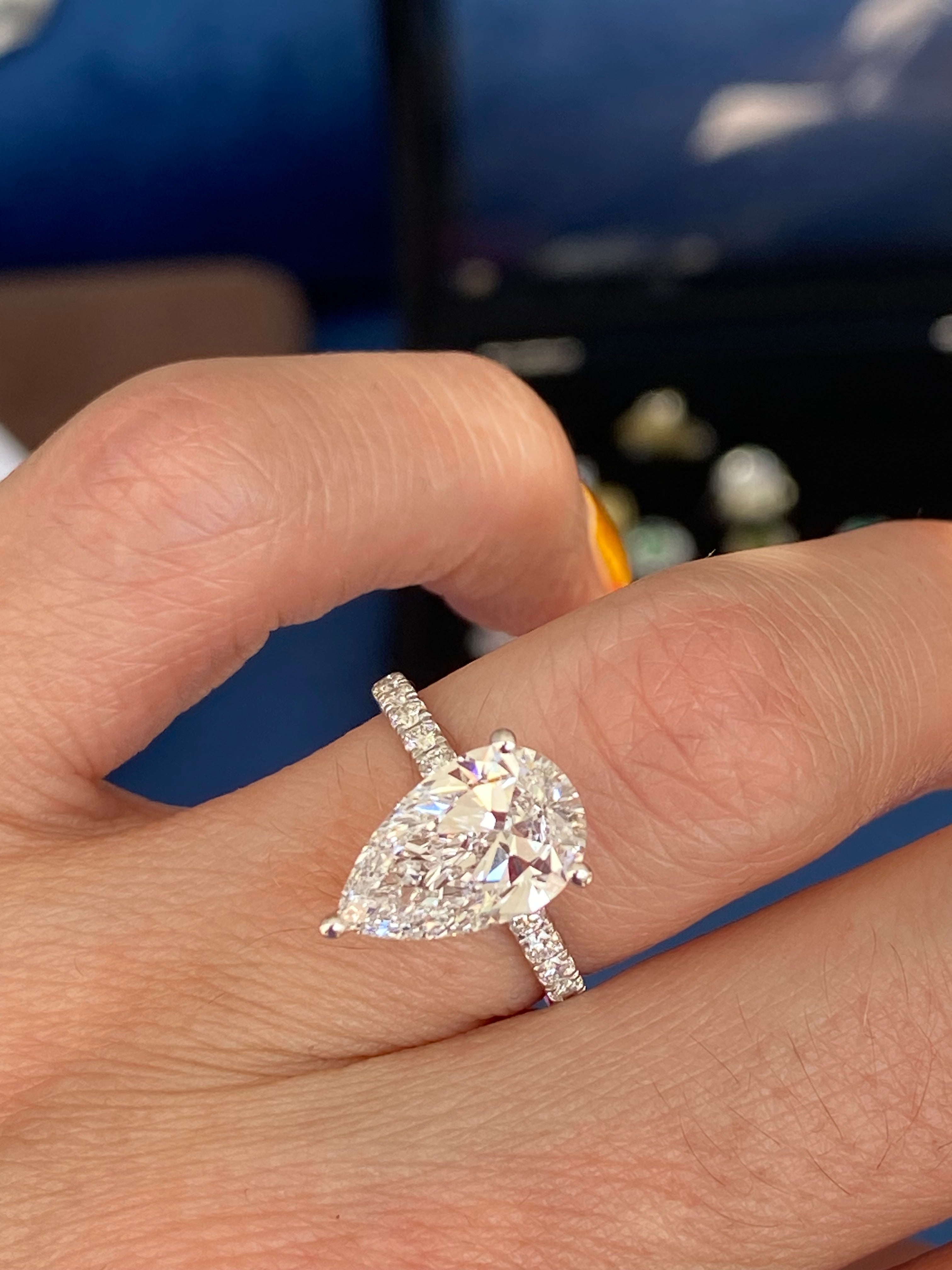 3.01 Carat Pear Cut D Colour Lab Diamond Solitaire Engagement Ring in Platinum
