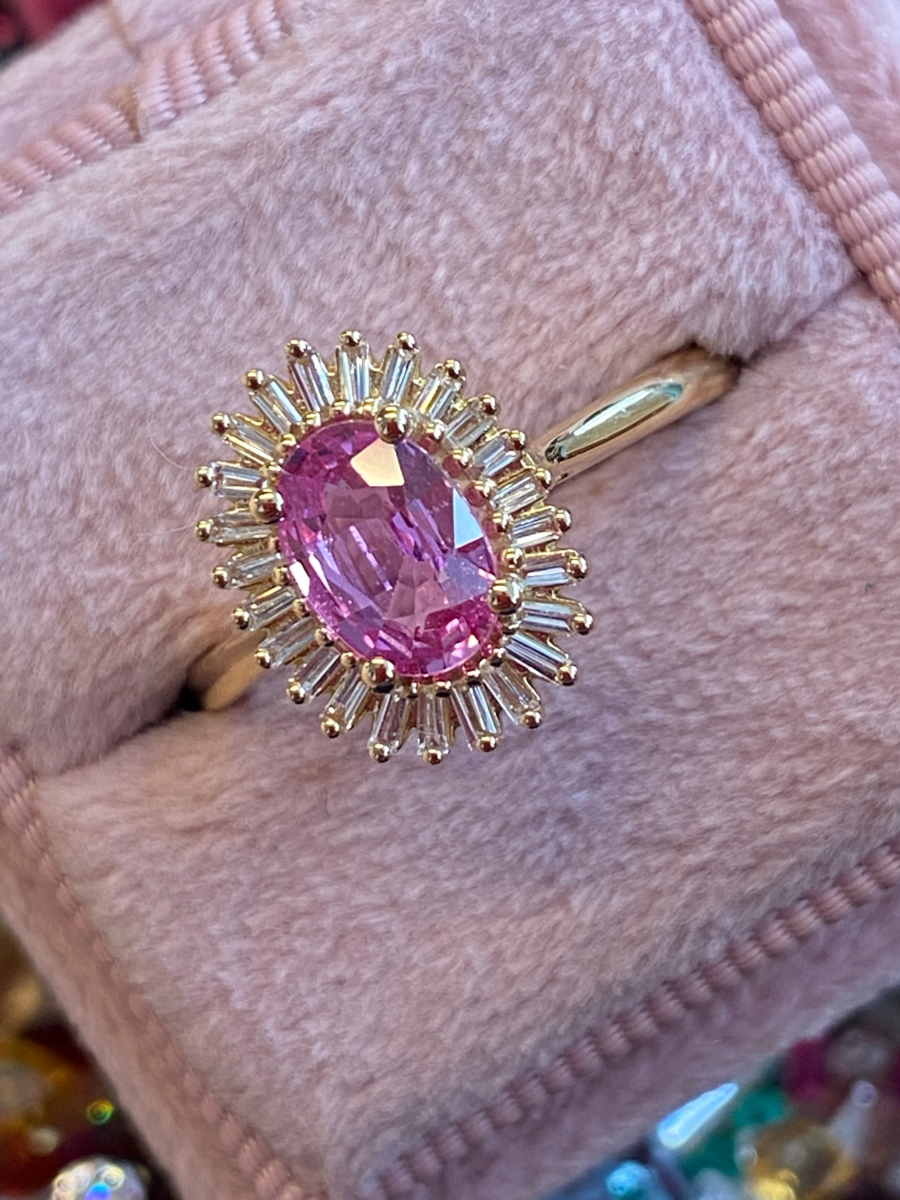 Starburst Pink Sapphire and Natural Diamond Ballerina Ring in 18ct Yellow Gold