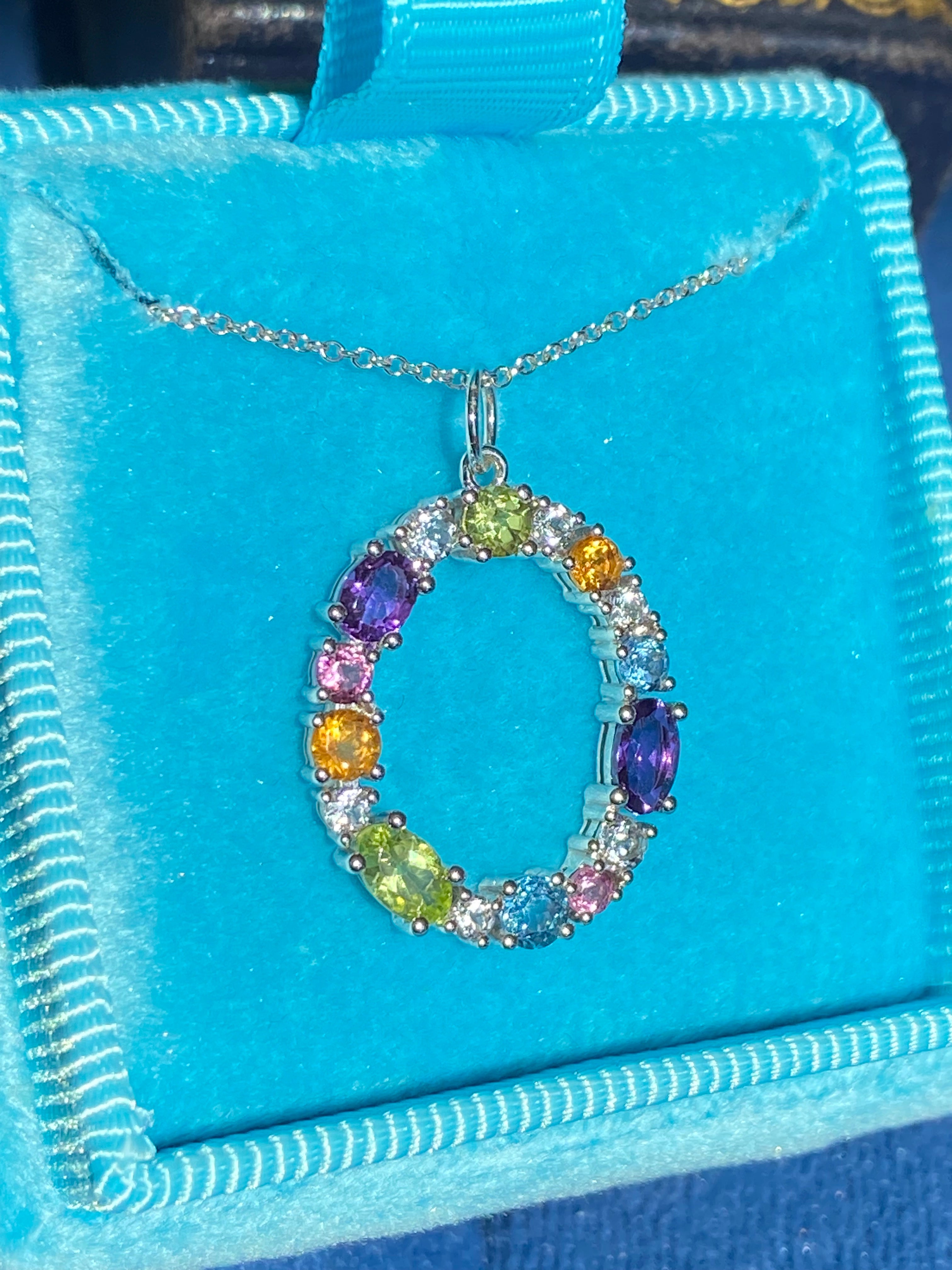 1.61 CTW Peridot, Pink Sapphire, Blue Topaz, Citrine, Amethyst, and Diamond Pendant Necklace in 18ct White Gold