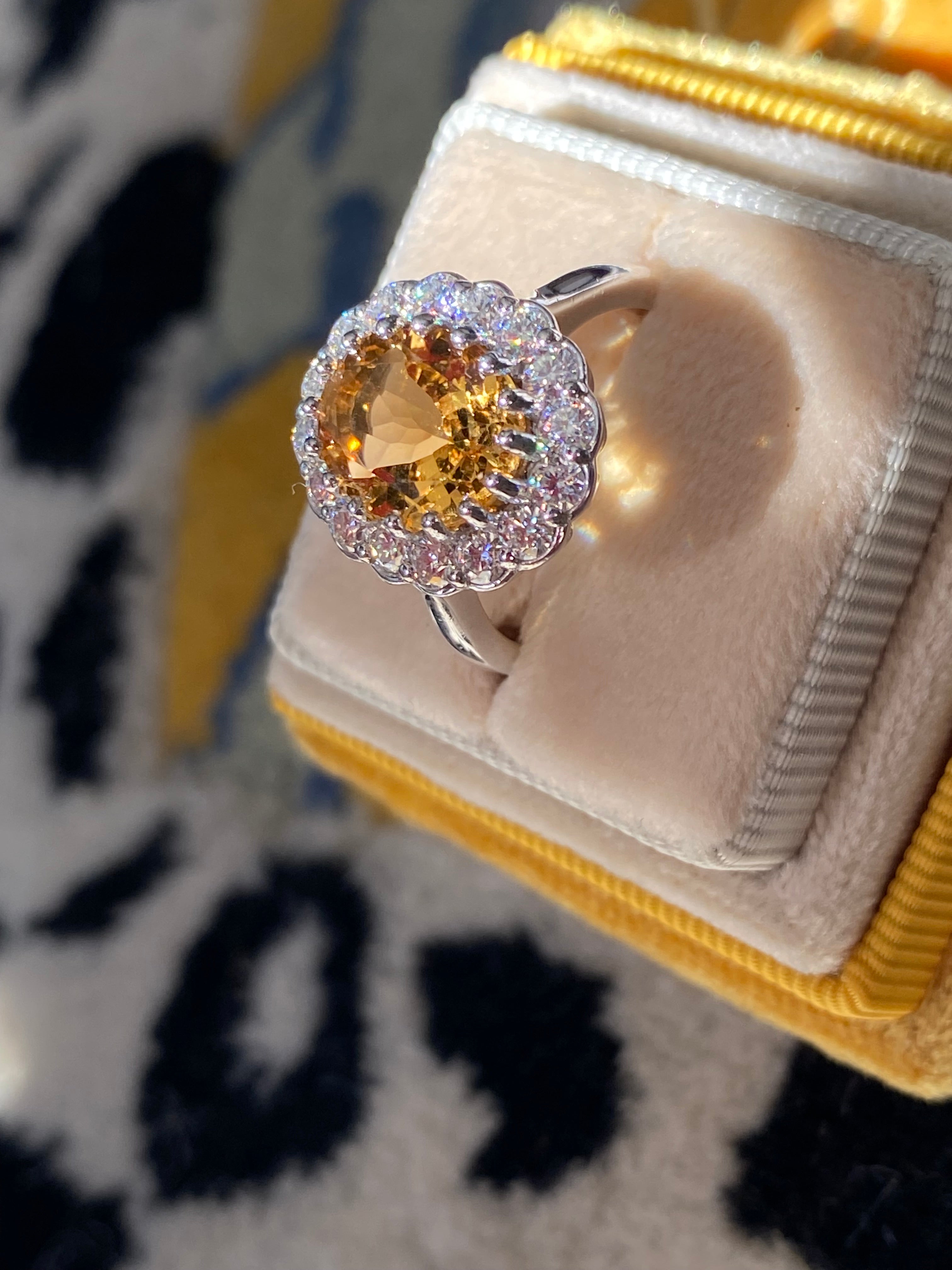 5.50 CTW Oval Cut Citrine and Moissanite Halo Cocktail Ring
