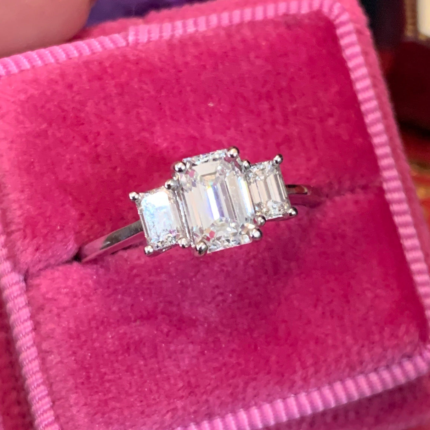 Heritage 1.60 CTW + Emerald Cut Lab Grown Diamond Trilogy Engagement Ring, at Least F Colour / VVS Clarity