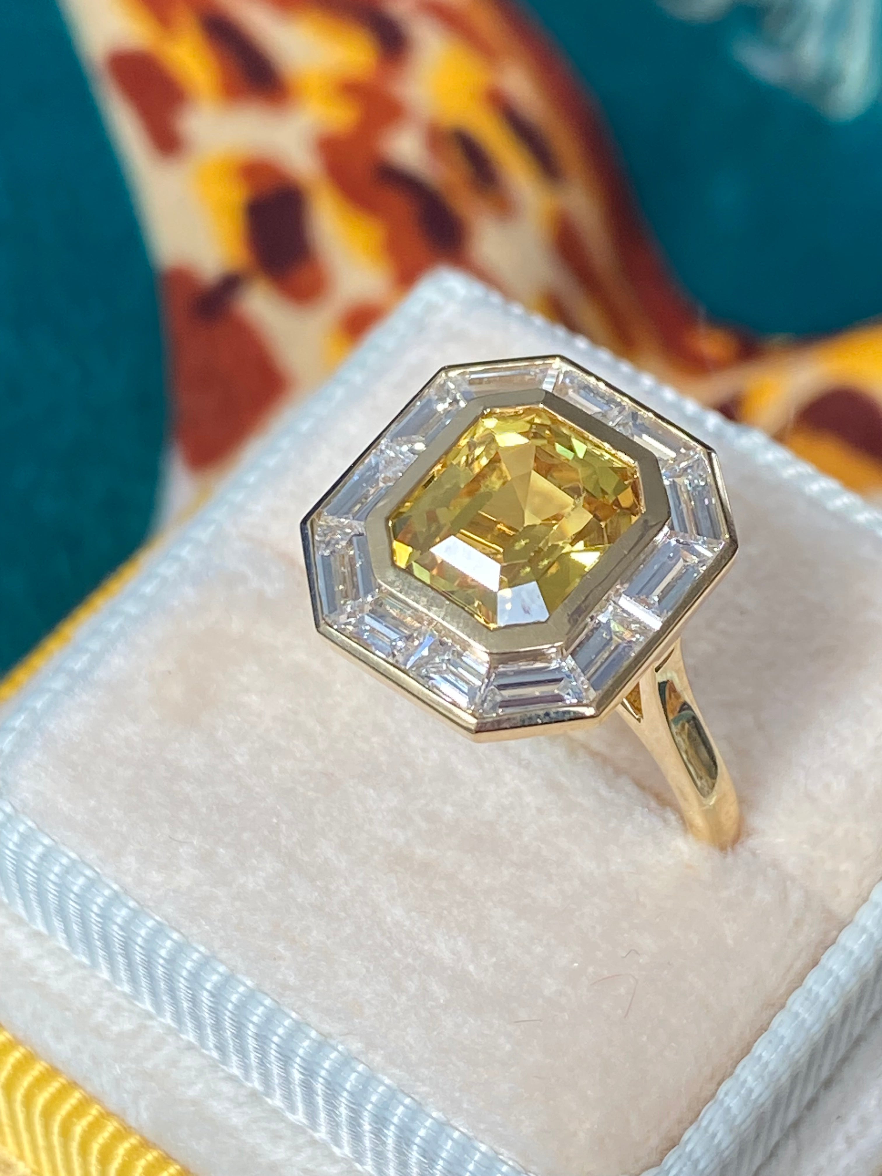 3.21 Carat Yellow Sapphire and 1.10 ctw Natural Diamond Ring in 18ct Yellow Gold