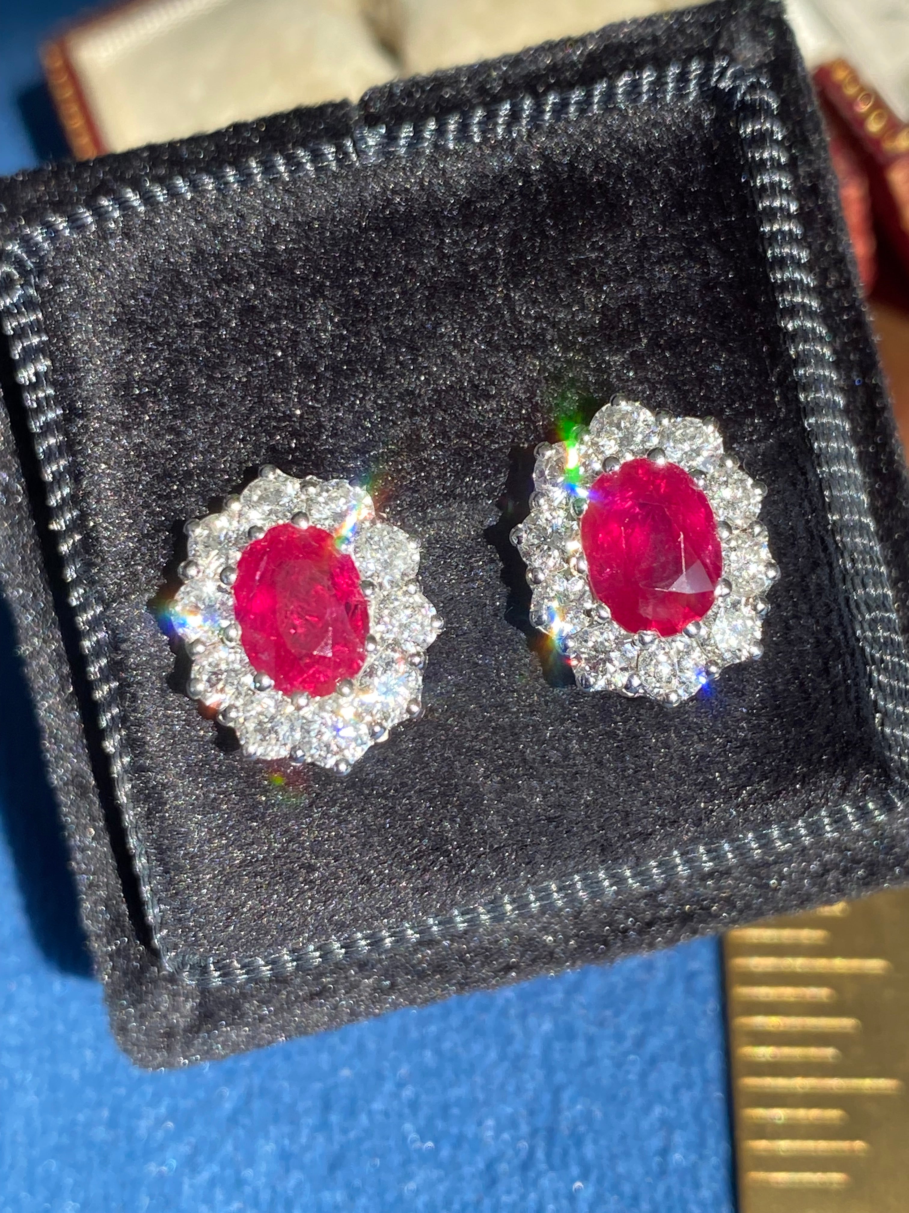 3.37 CTW Ruby and Natural Diamond Stud Earrings in 18ct White Gold
