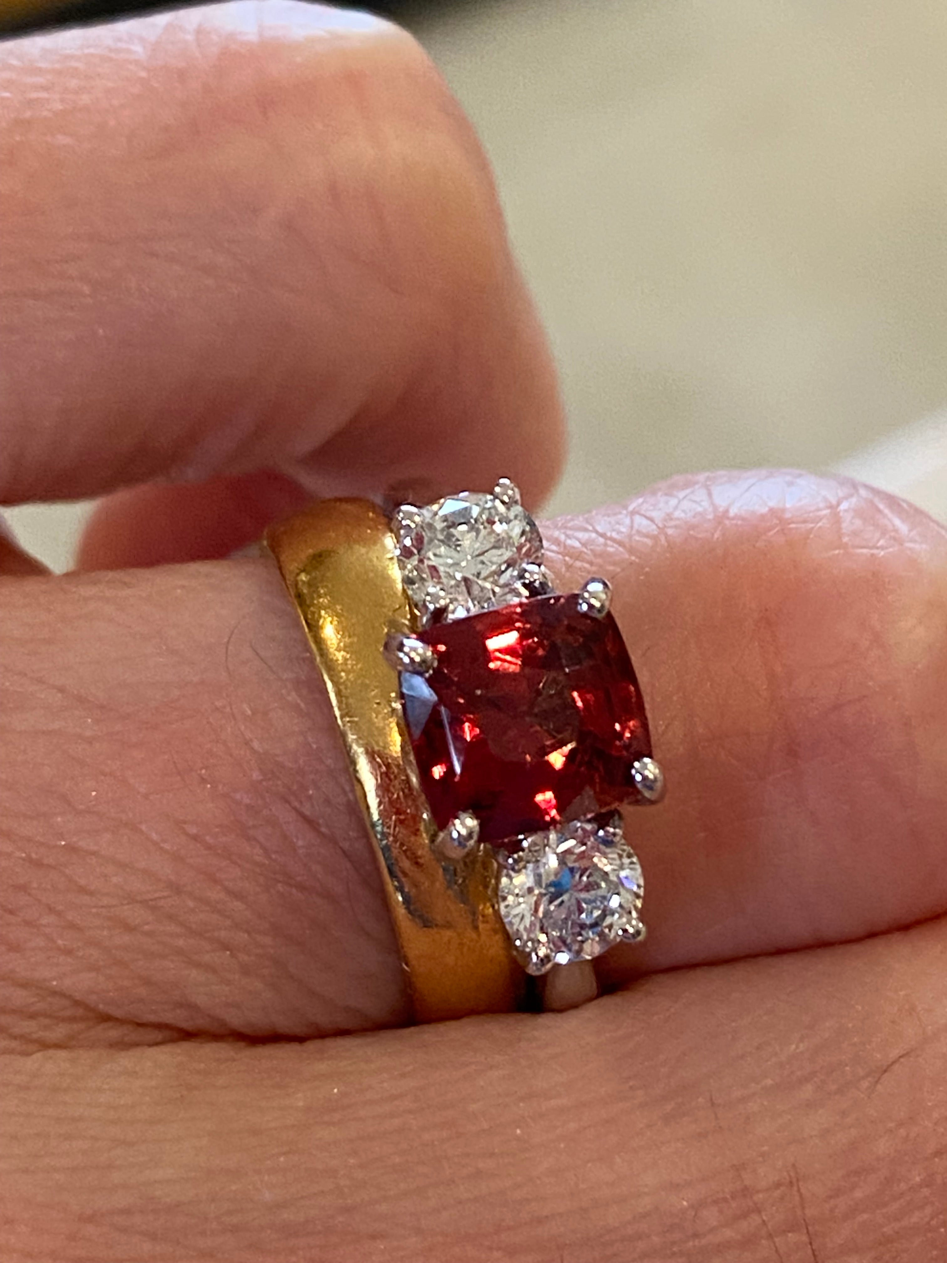 3.28 CTW Rhodolite Garnet and Natural Diamond Three Stone Ring in Platinum