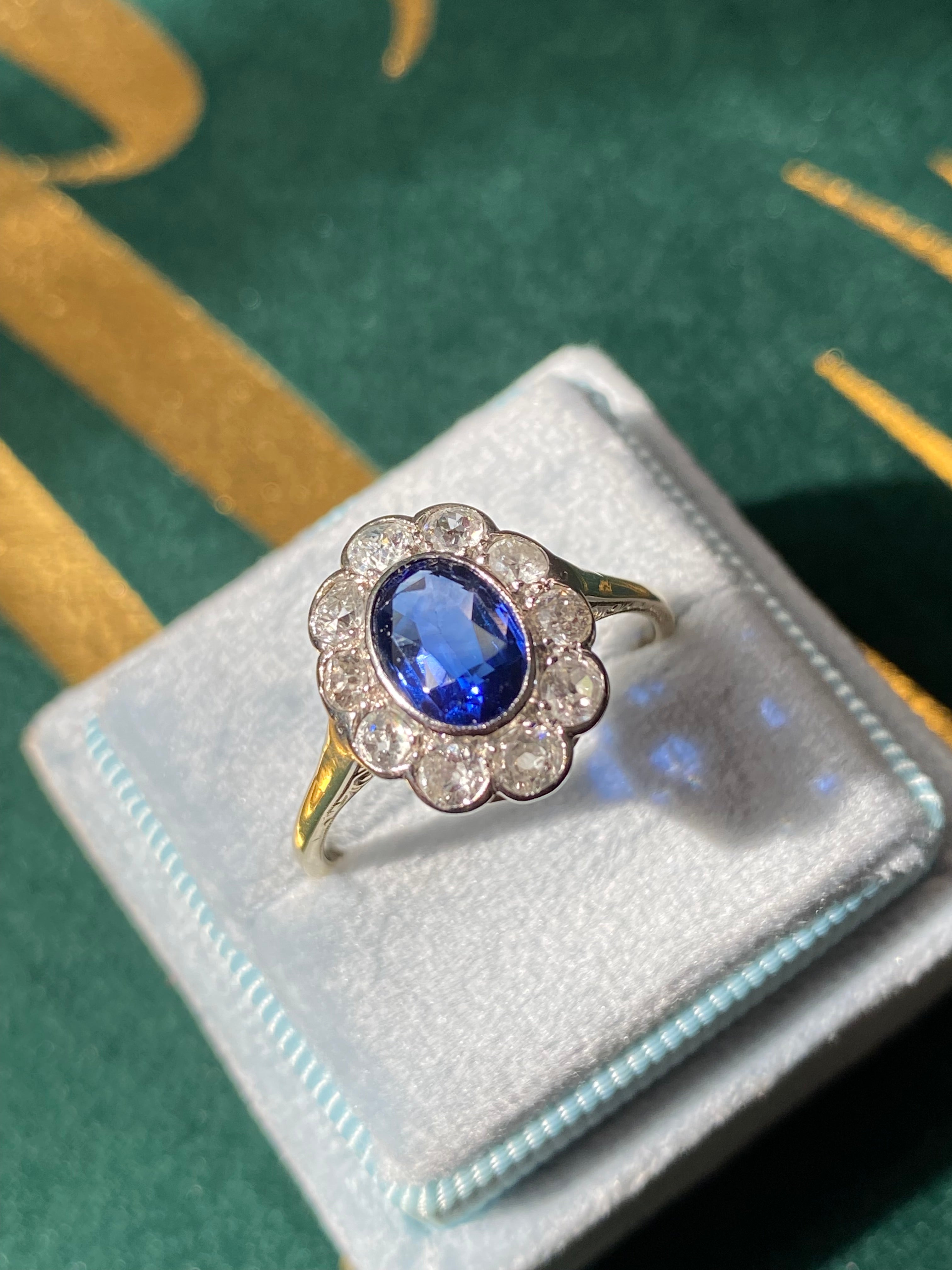 2.00 CTW Antique Edwardian Blue Sapphire and Diamond Ring in 18ct Gold