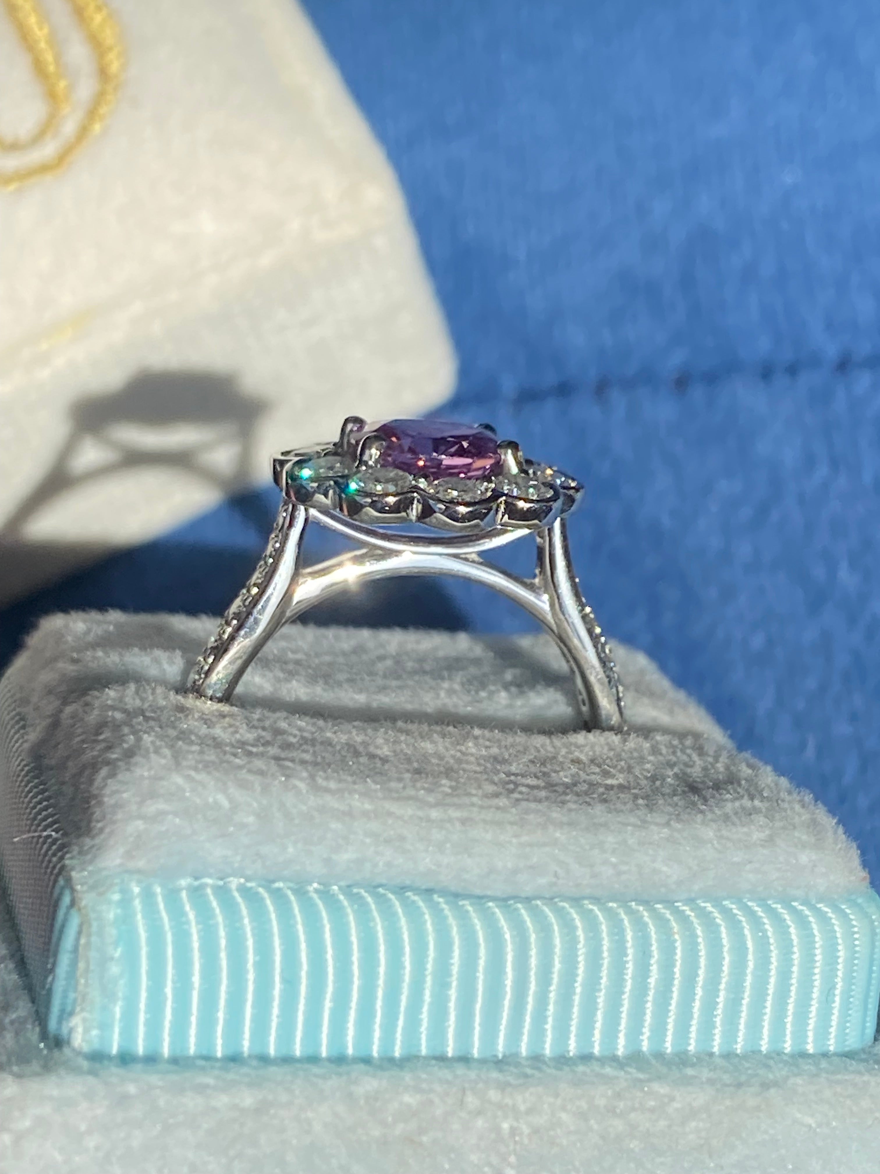 1.27 Carat Purple Sapphire and 1.02ctw Natural Diamond Halo Ring in Platinum