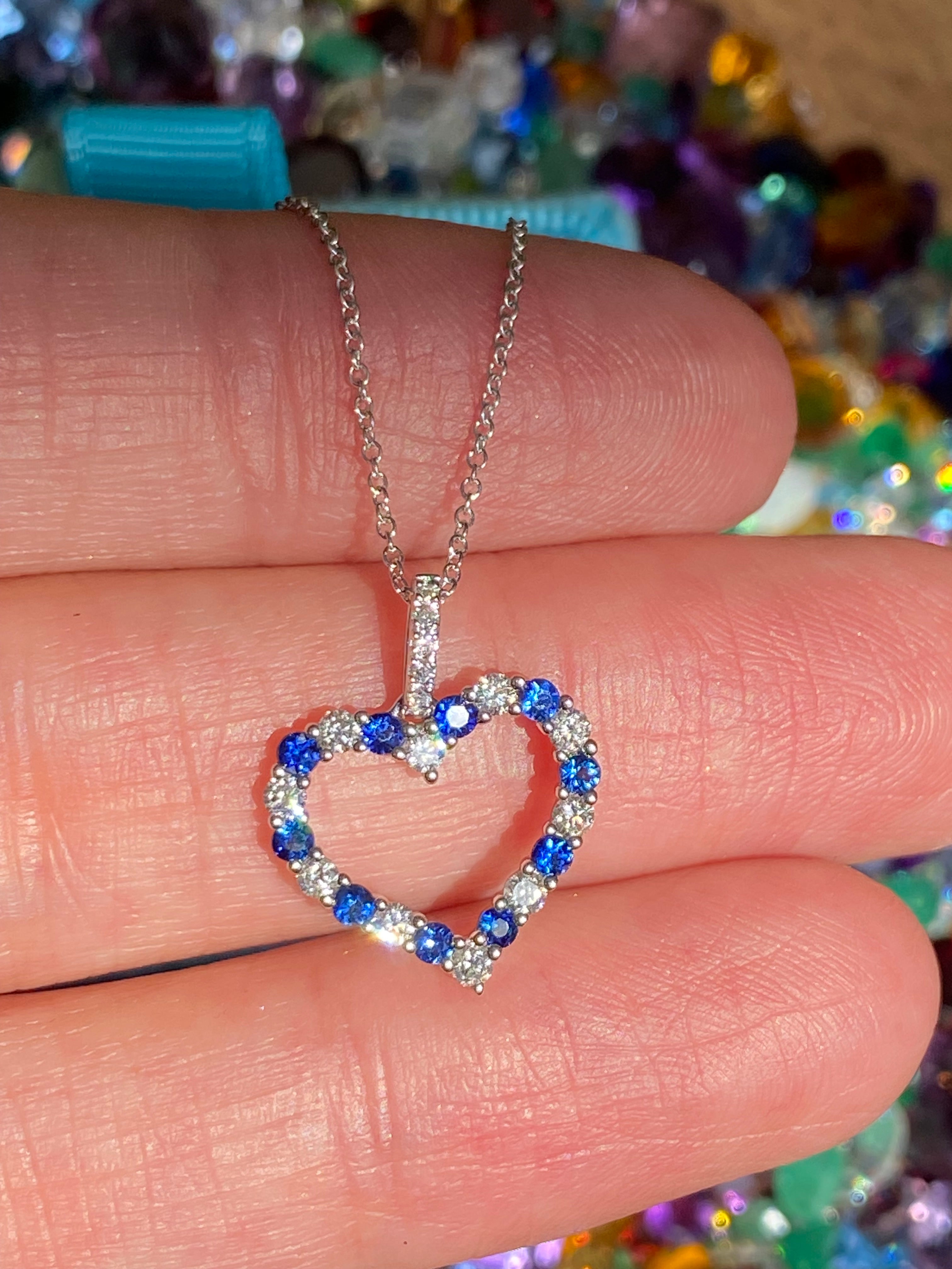 0.32 CTW Sapphire and Diamond Heart Necklace in 18ct White Gold