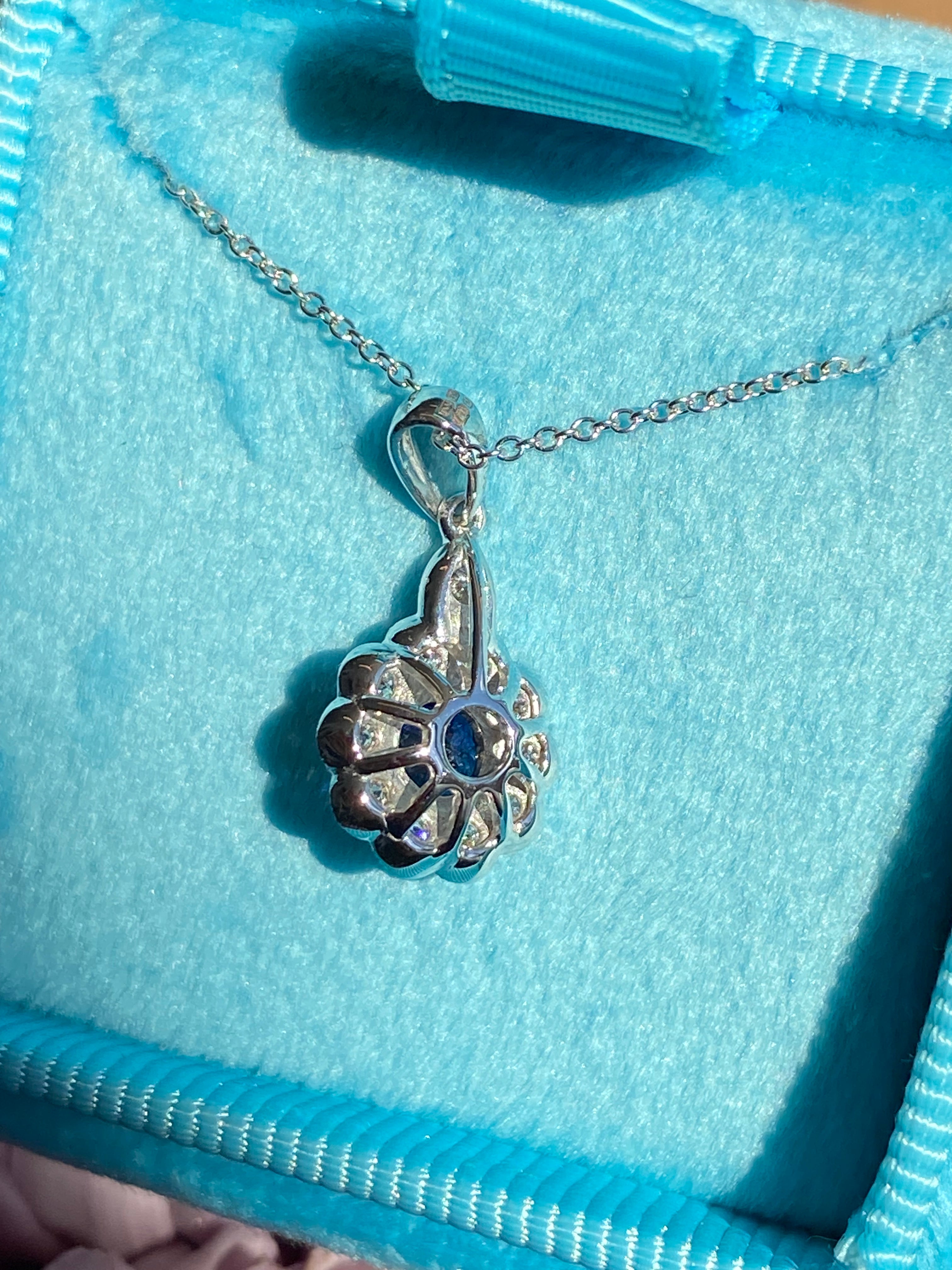 0.86 CTW Sapphire and Natural Diamond Pendant Necklace in 18ct White Gold
