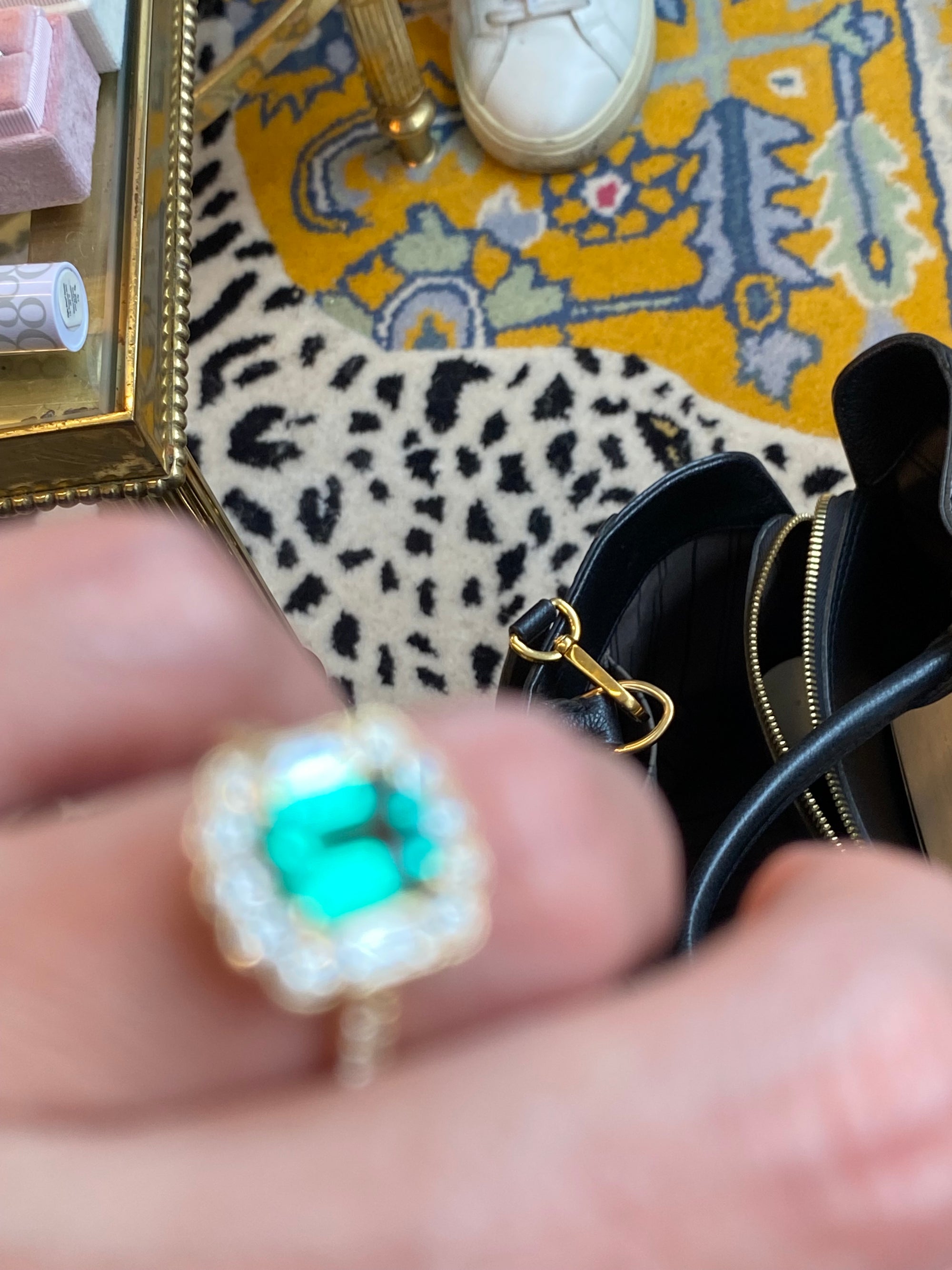 1.17 Carat GIA Colombian Emerald and 0.75ctw Natural Diamond Ring in 18ct Yellow Gold