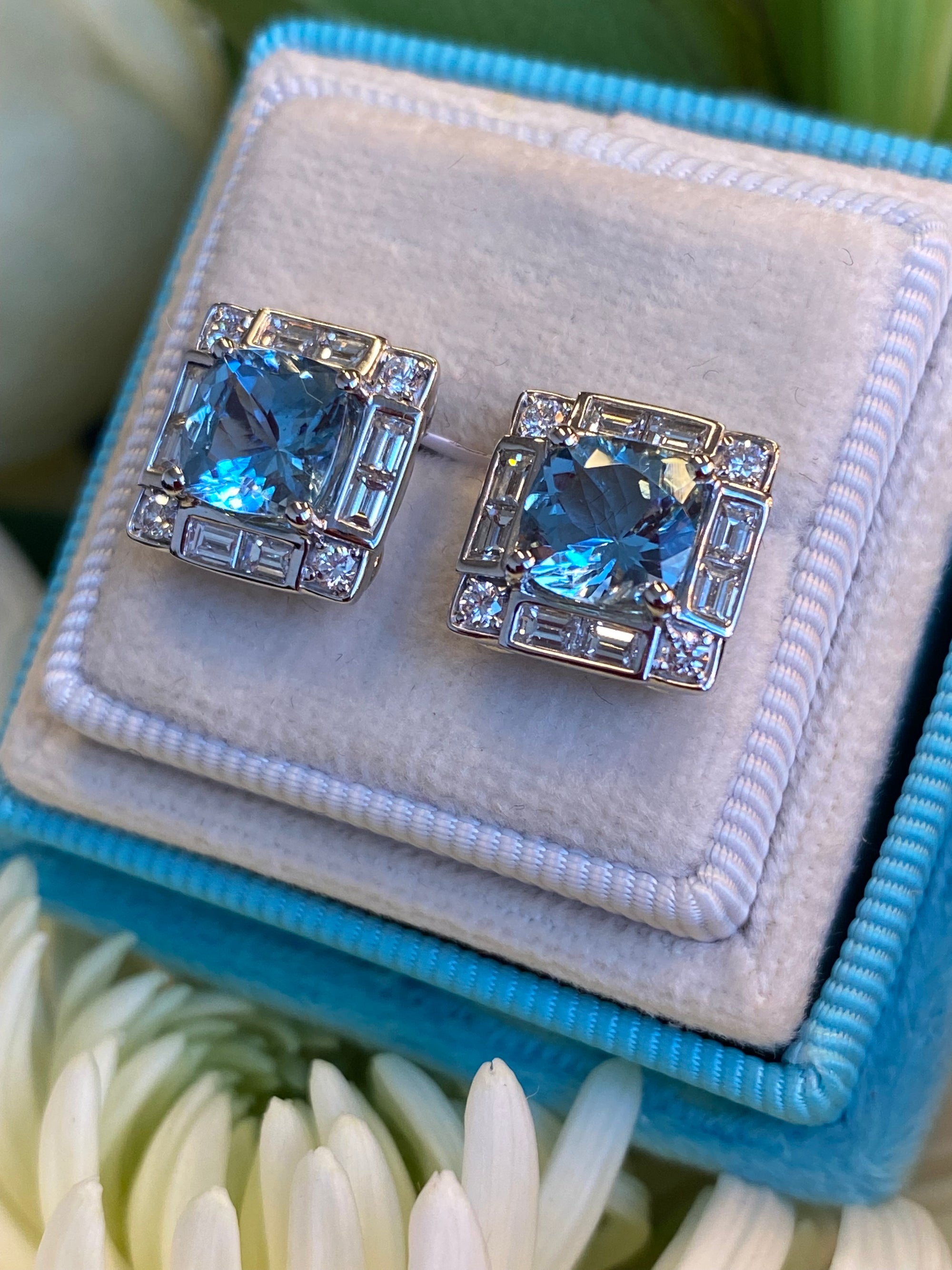 3.63 CTW Aquamarine and Diamond Stud Earrings in 18ct White Gold
