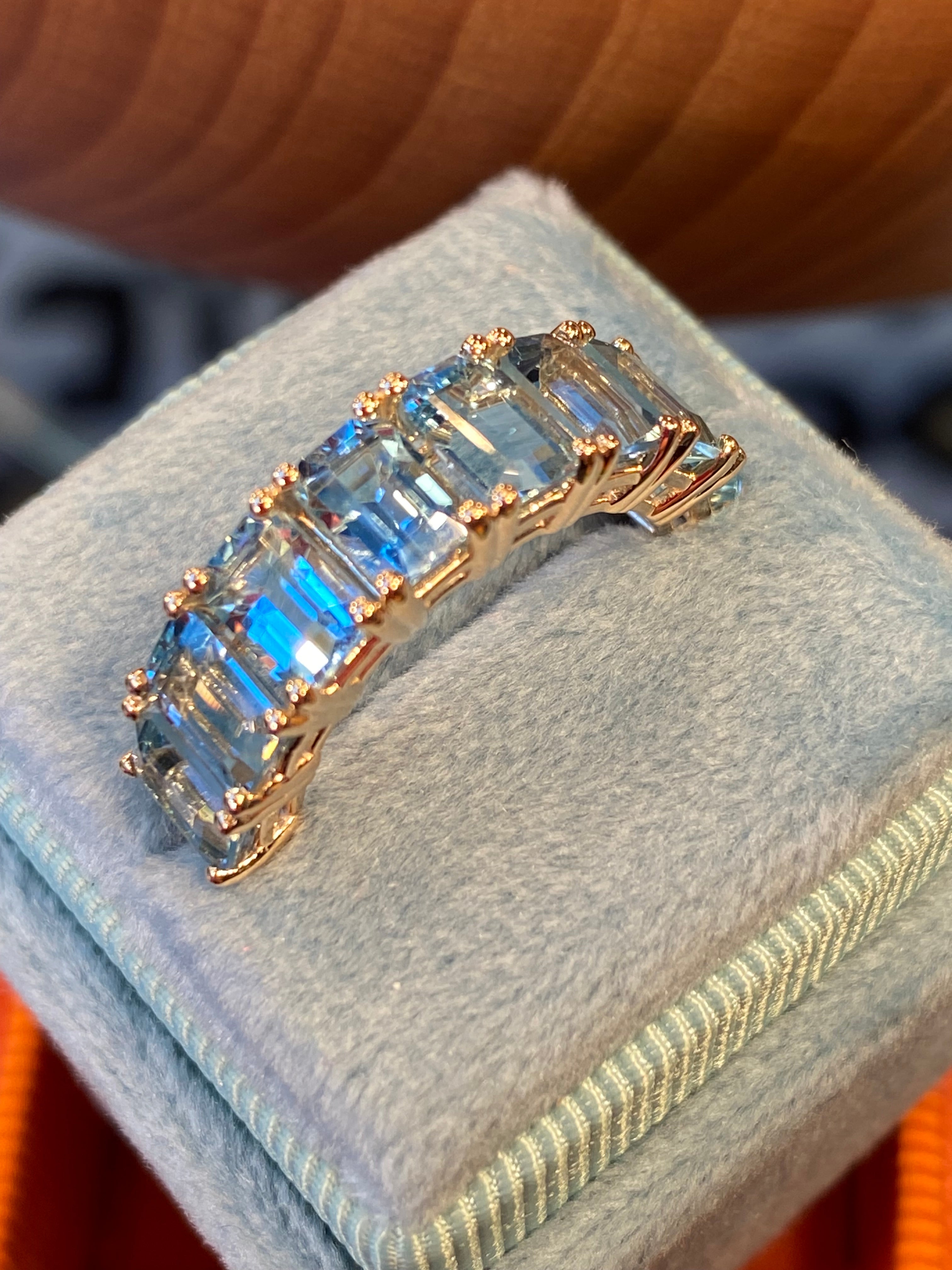 4.28 CTW Aquamarine Eternity Ring in 9ct Yellow Gold