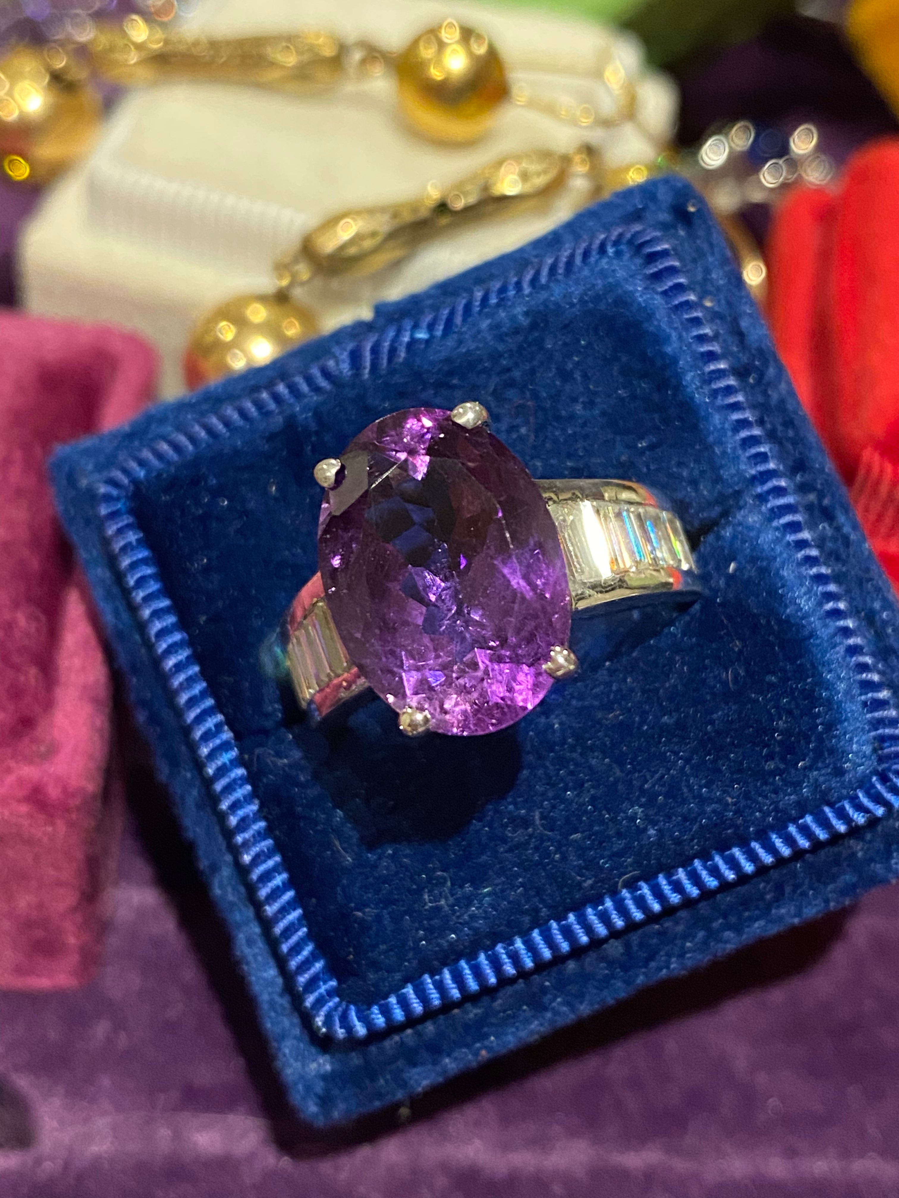 5.58ct Oval Cut Amethyst and 1.36ctw Moissanite Cocktail Ring in Sterling Silver