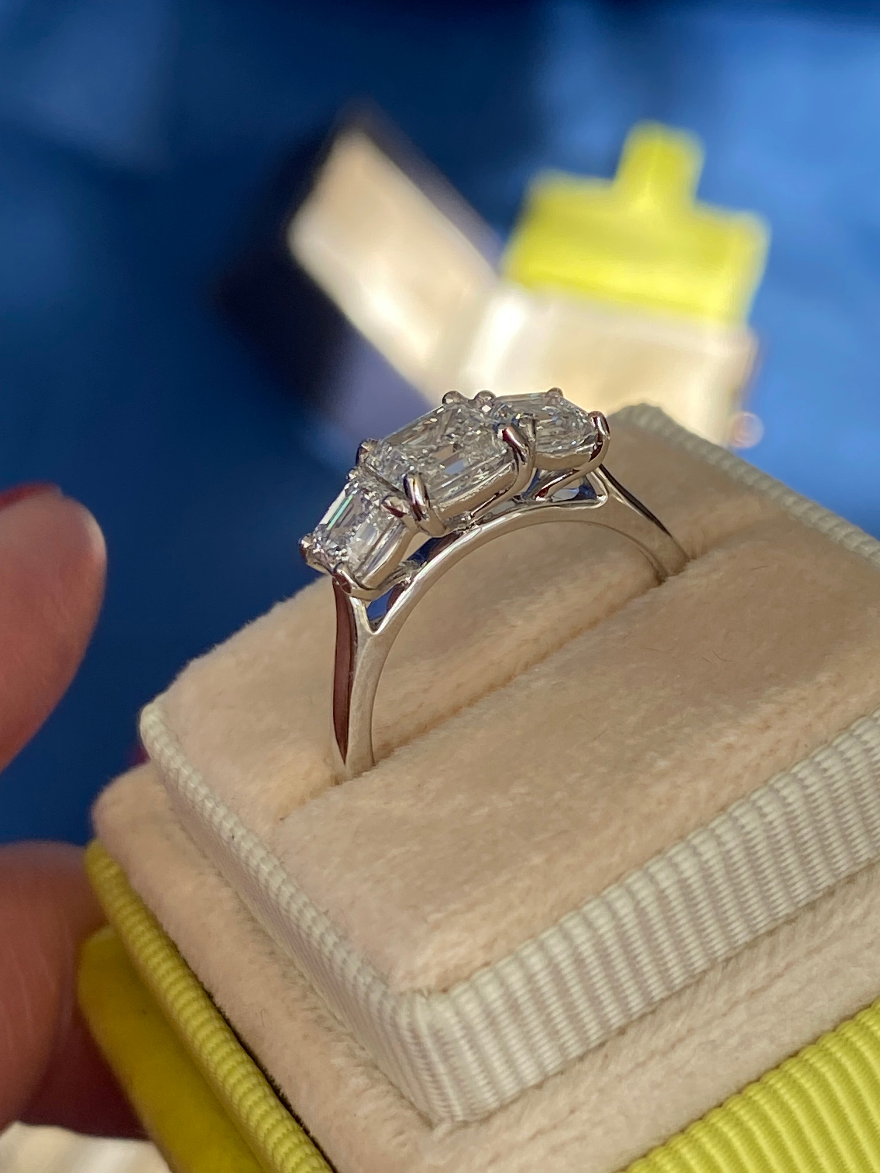 Heritage 2.00 CT + Asscher Cut Lab Grown Diamond Three Stone Trilogy Engagement Ring, at Least F Colour / VVS Clarity