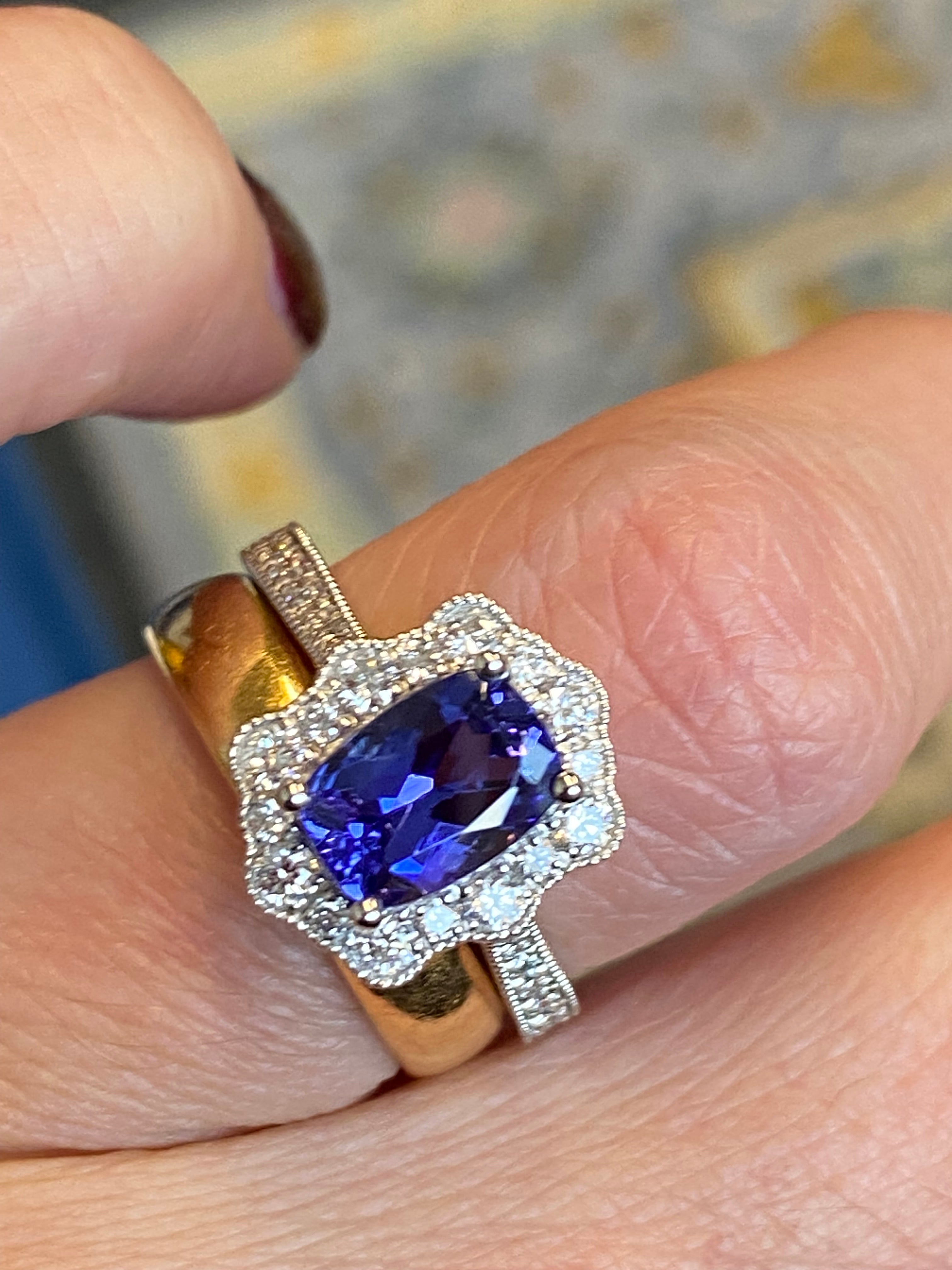 2.04 CTW Tanzanite and Natural Diamond Ring in Platinum