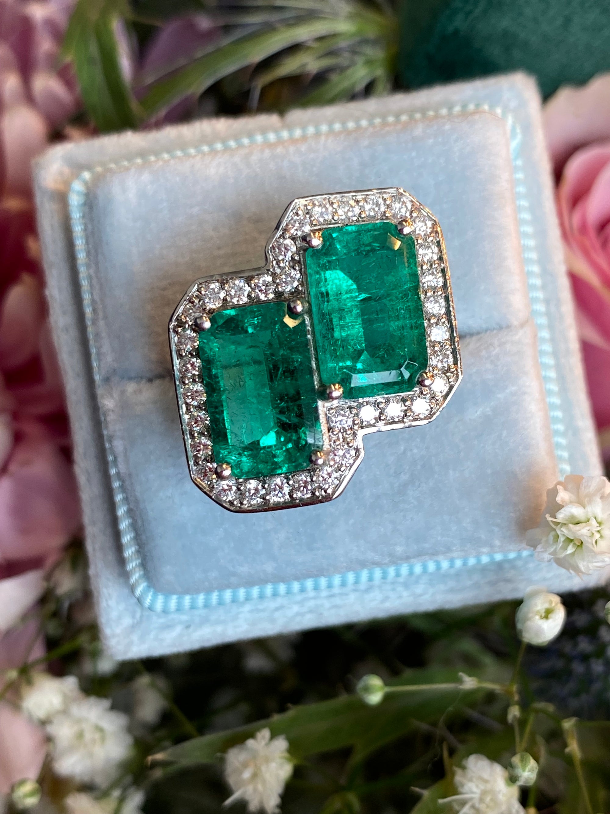 5.37 CTW Colombian Emerald and Natural Diamond Ring in Platinum