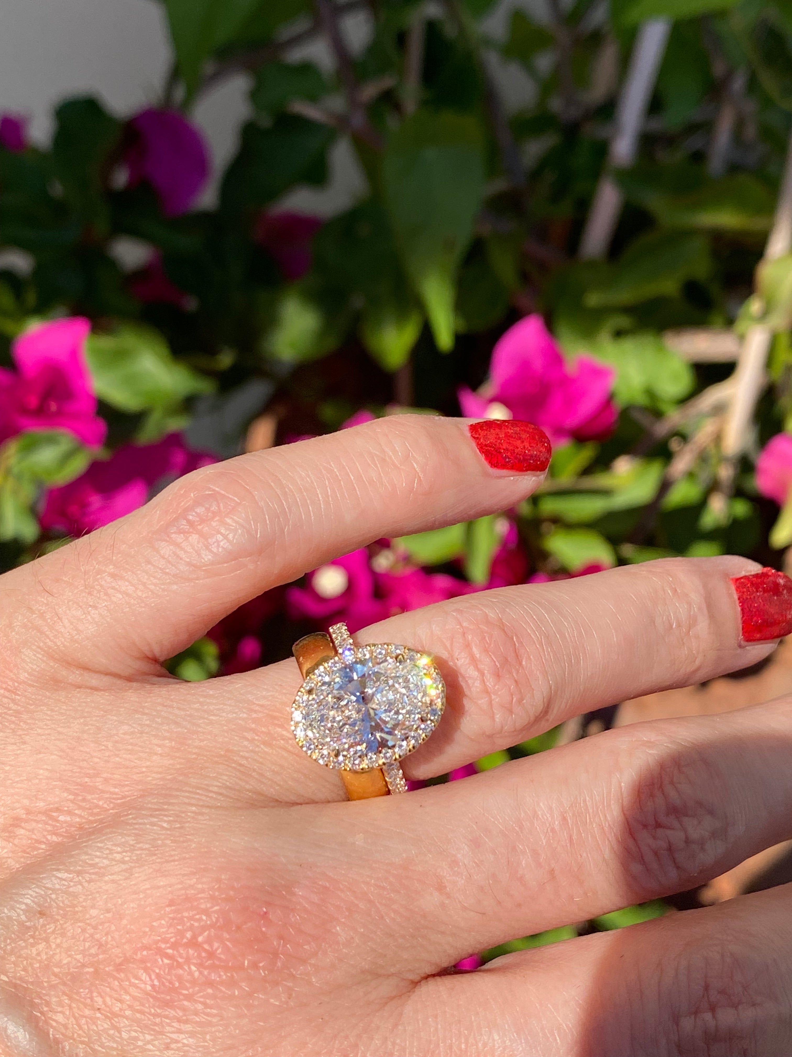 4.59 CTW Oval Cut Lab Diamond Halo Engagement Ring in 18ct Yellow Gold