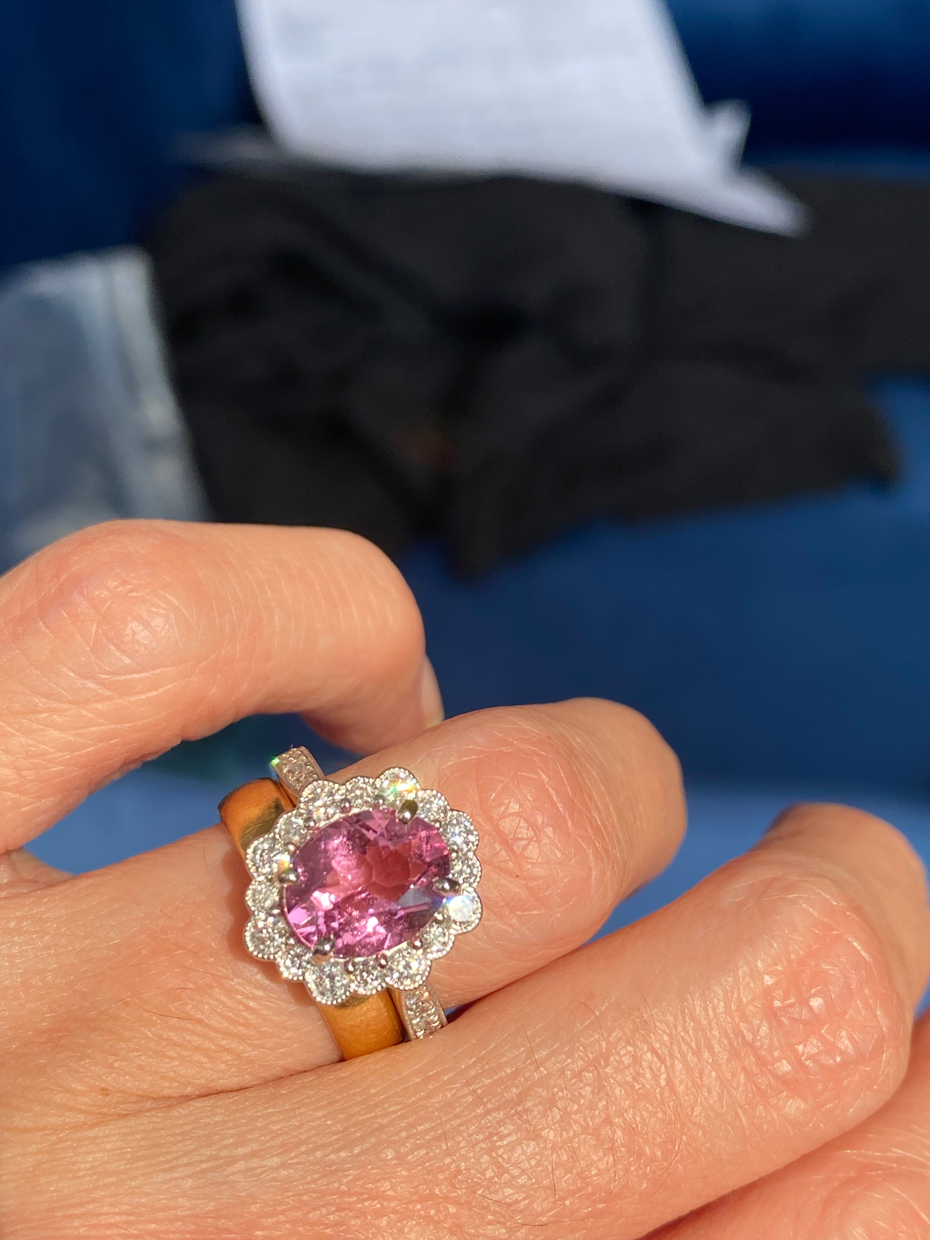 3.01 CTW Pink Tourmaline and Natural Diamond Halo Ring in Platinum