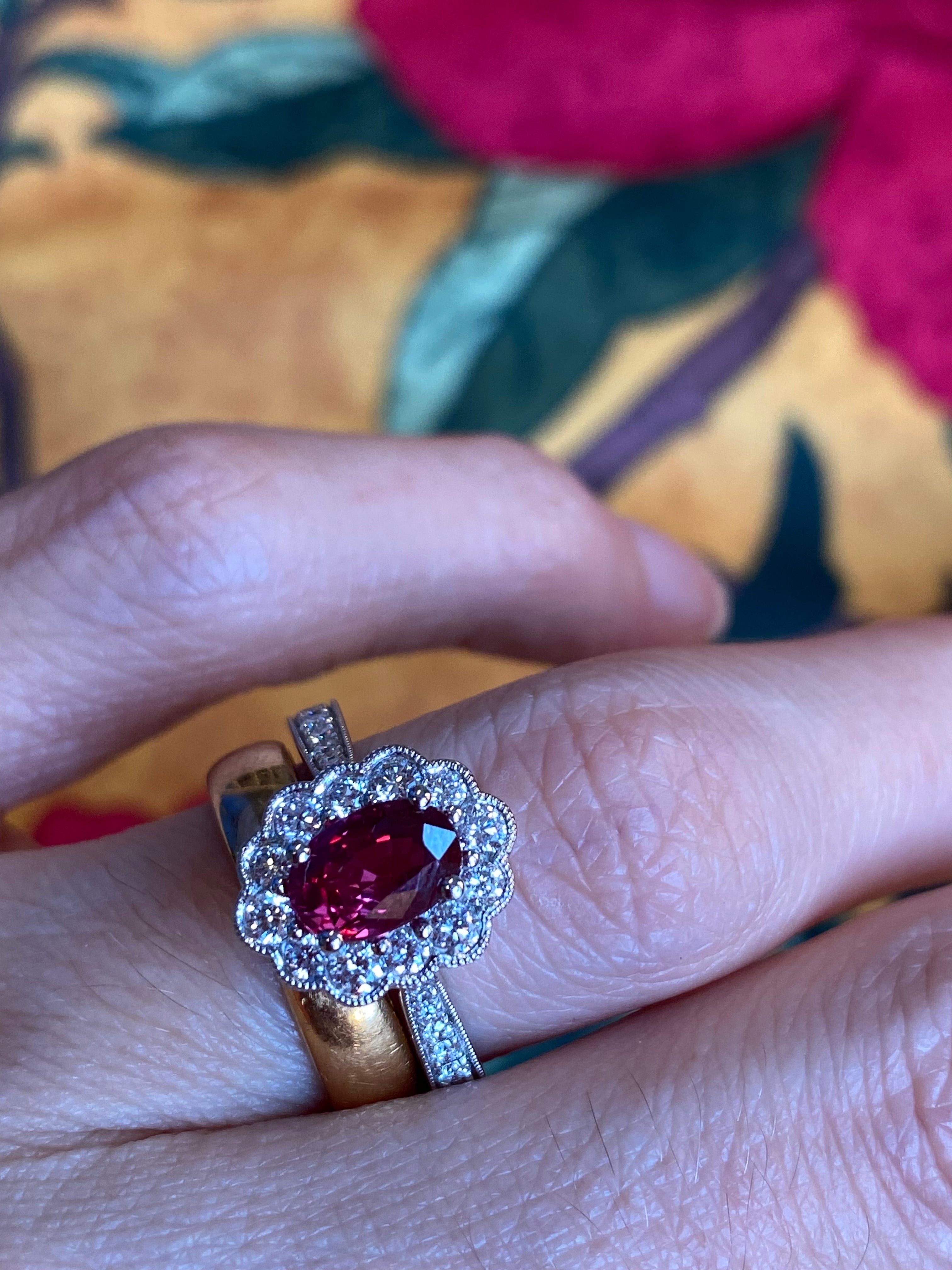 1.92ctw Oval-Cut Ruby and Natural Diamond Halo Ring in Platinum