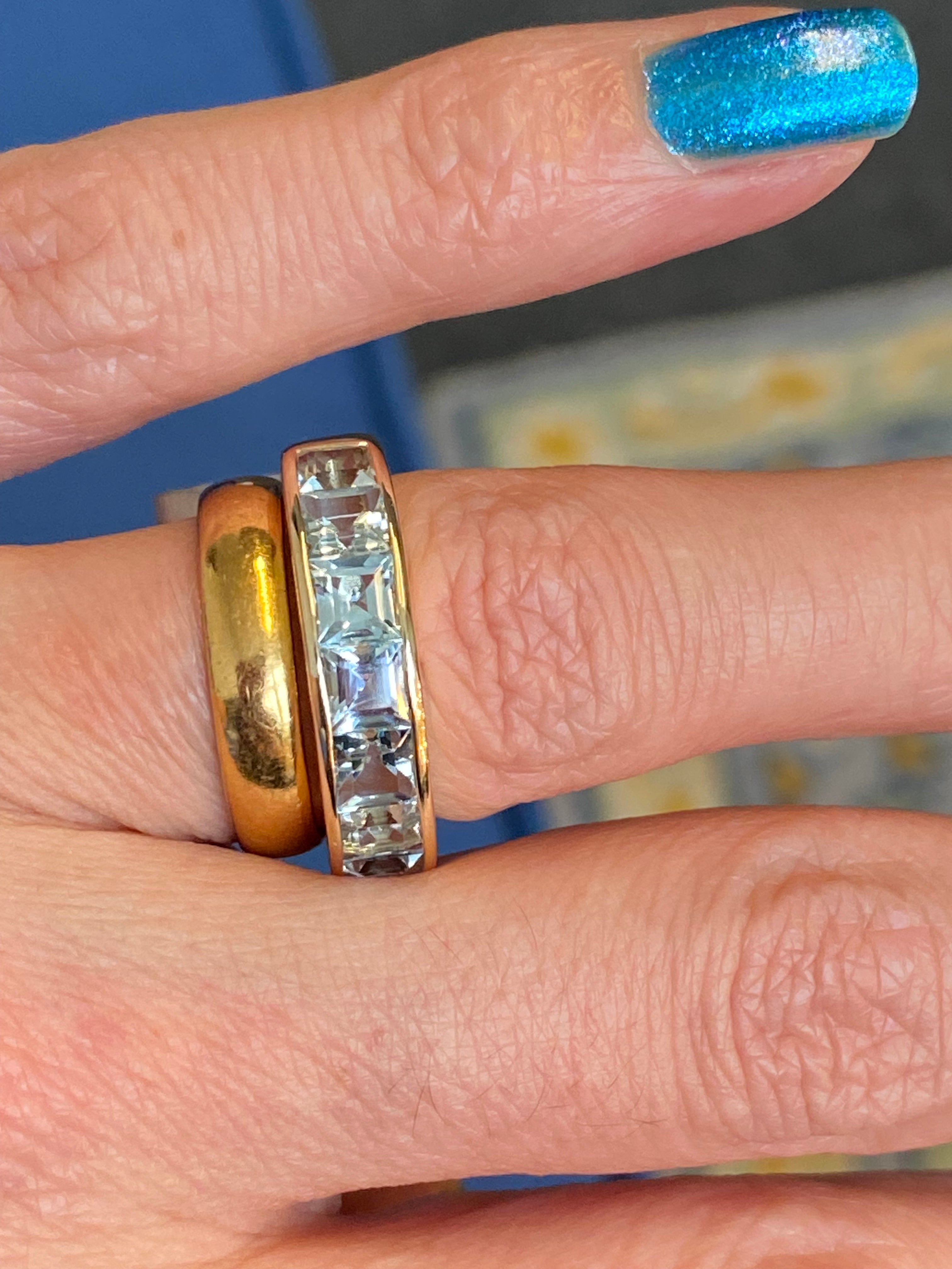 Stunning 2.33 CTW Aquamarine Eternity Ring in 9ct Yellow Gold