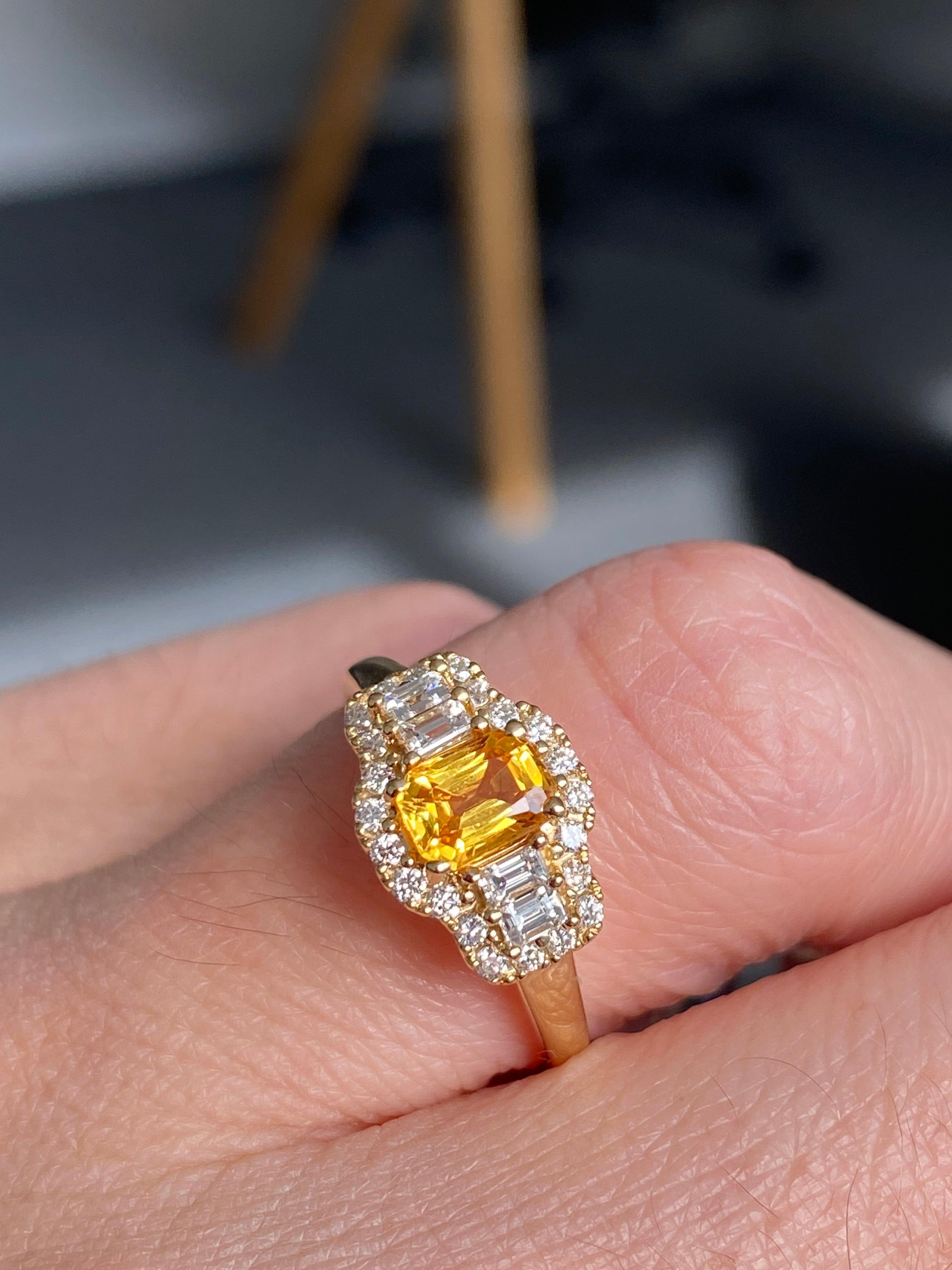 2.59 CTW Radiant Cut Yellow Sapphire and Natural Diamond Ring in 18ct Yellow Gold