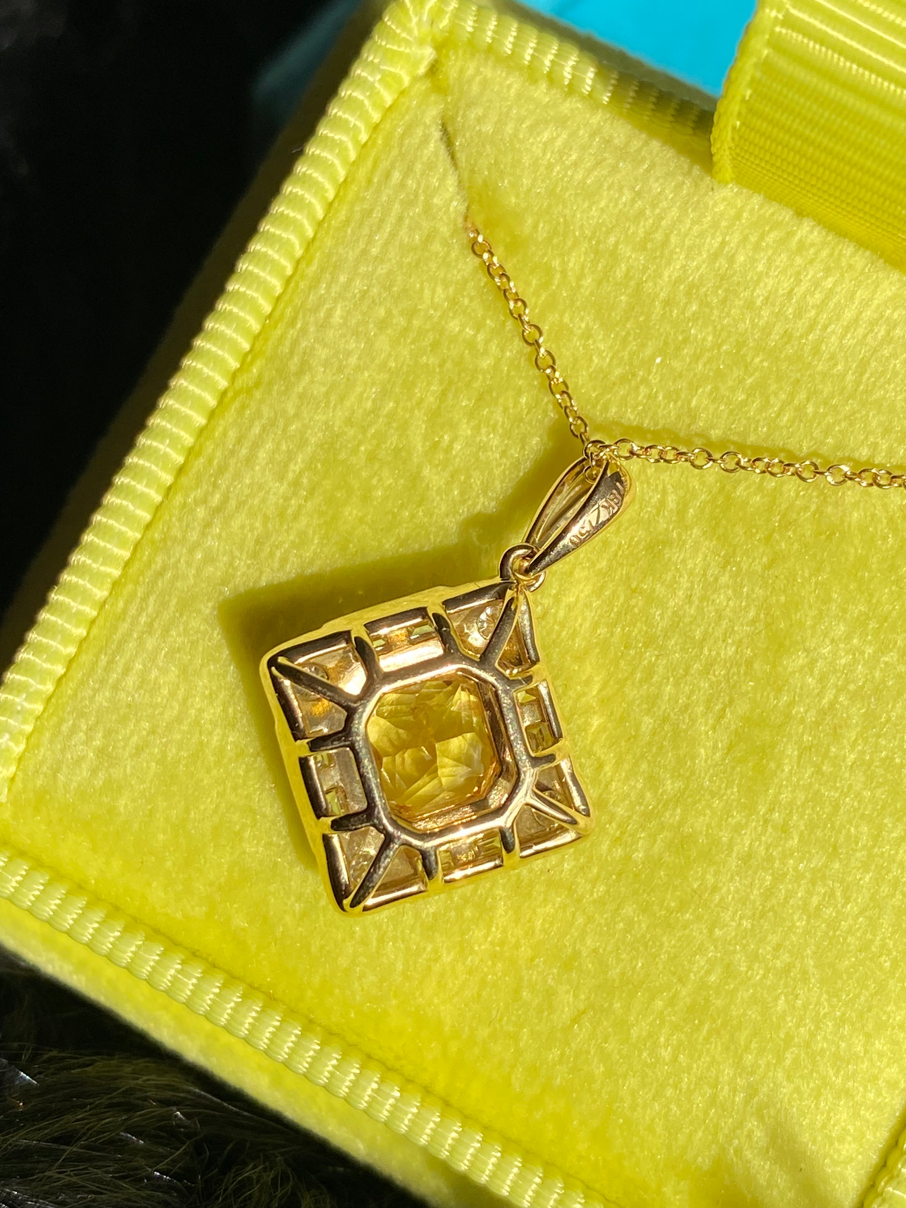 Beautiful Yellow Sapphire and Natural Diamond Pendant Necklace in 18ct Yellow Gold