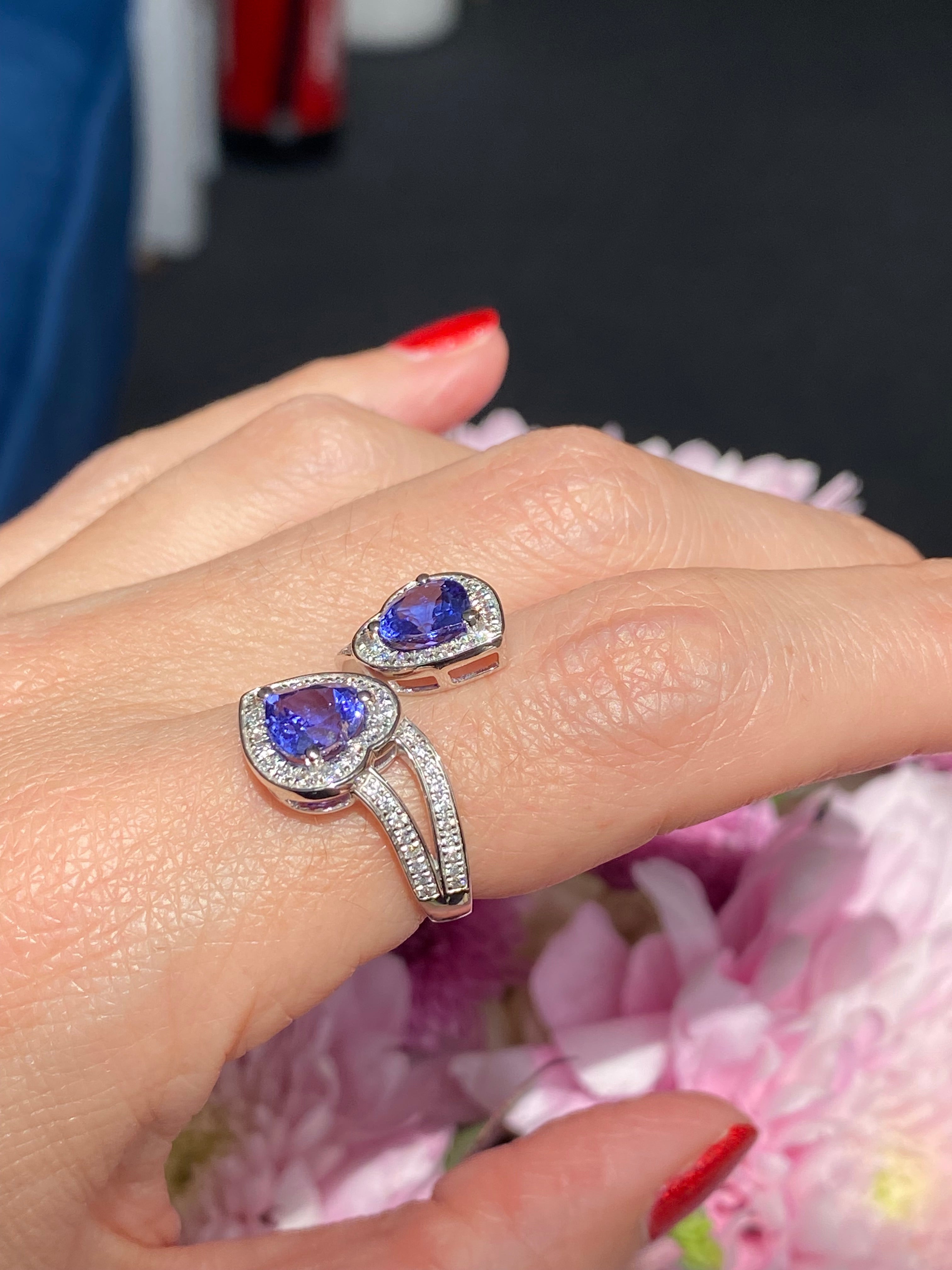 3.24ctw Heart Cut Tanzanite and Natural Diamond Ring in Platinum