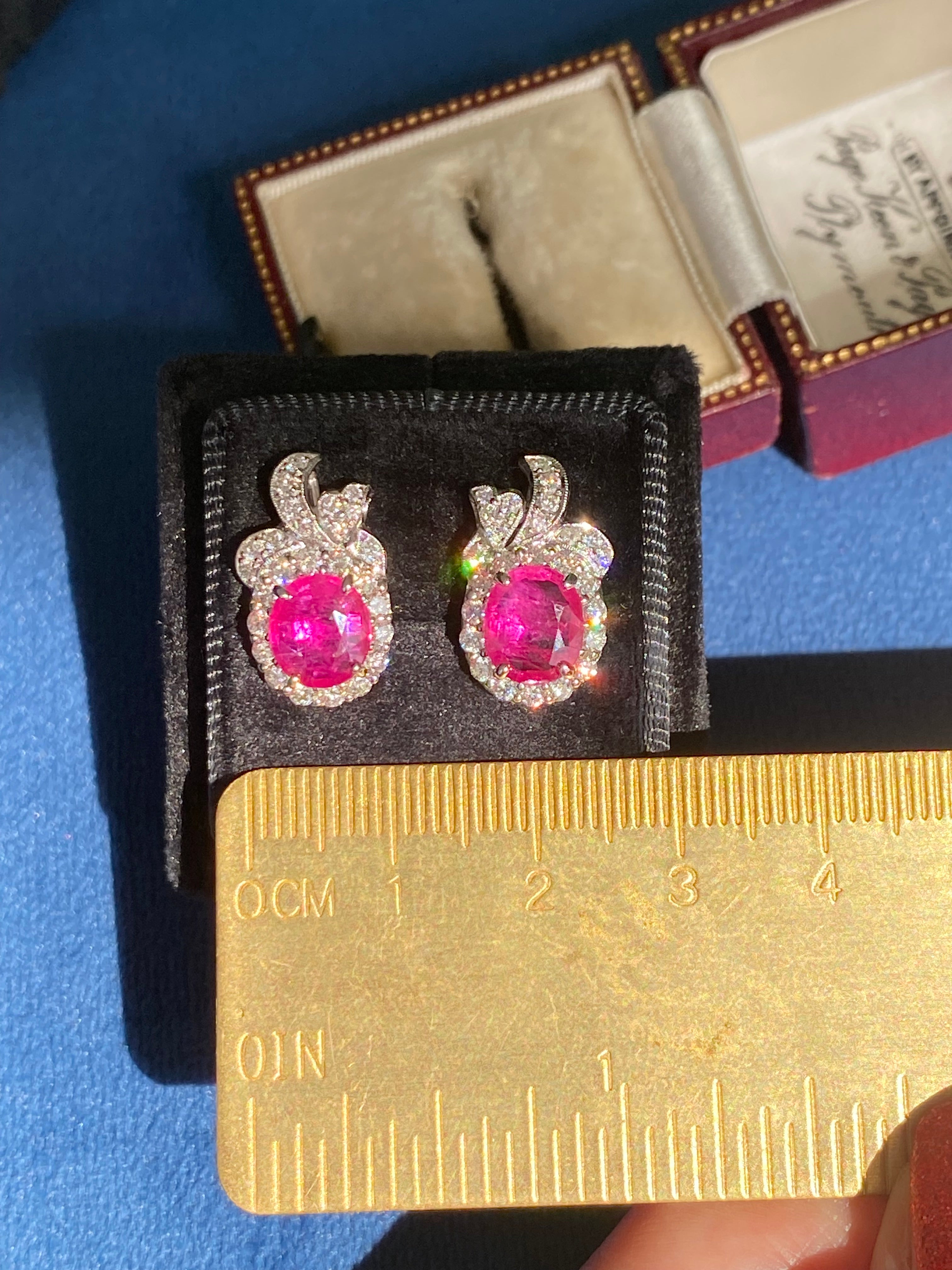 3.98 CTW Vintage Burmese Ruby Stud Earrings in 18ct White Gold