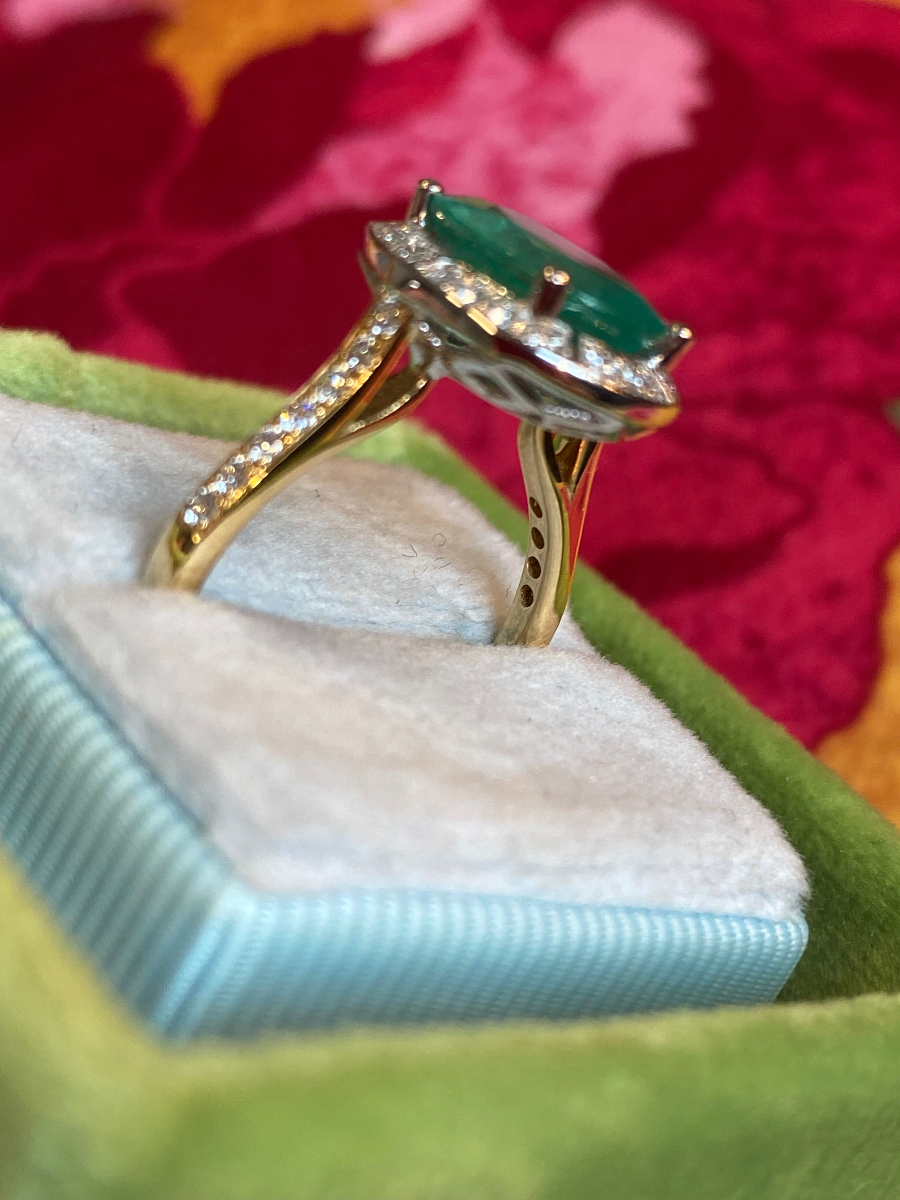 CTW Oval Cut Emerald and Natural Diamond Halo Engagement Ring