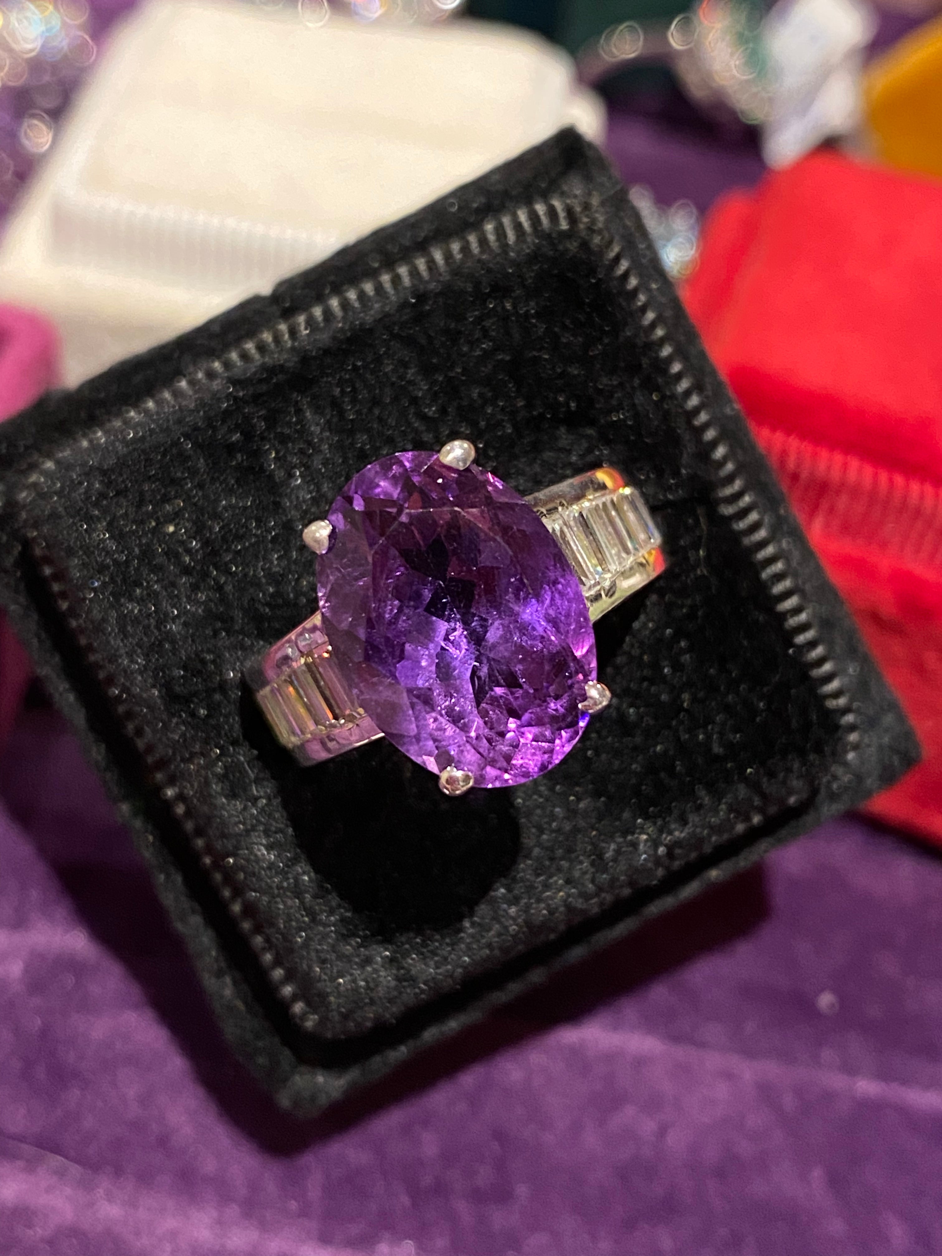 5.58ct Oval Cut Amethyst and 1.36ctw Moissanite Cocktail Ring in Sterling Silver