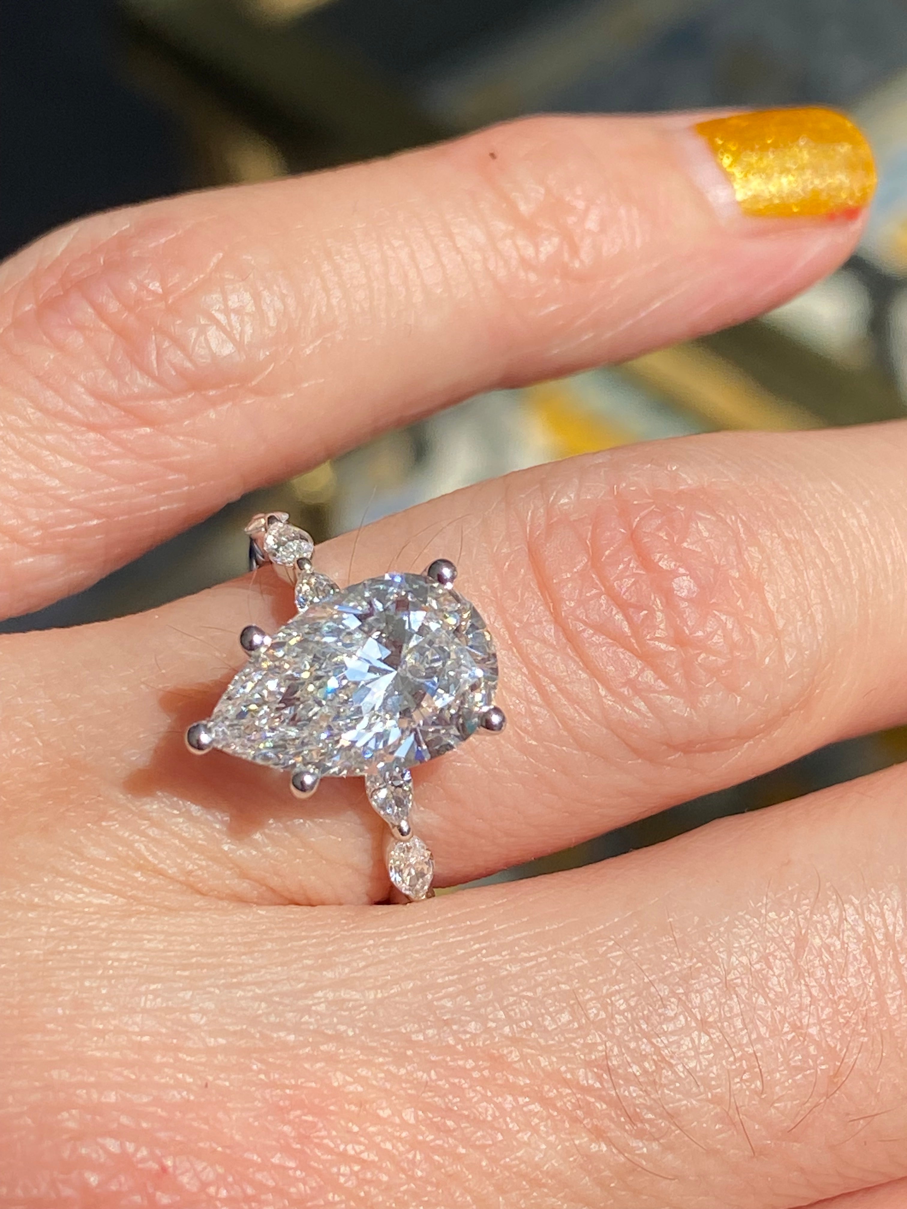 3.05 Carat Pear Cut D Colour Lab Diamond Solitaire Engagement Ring in Platinum