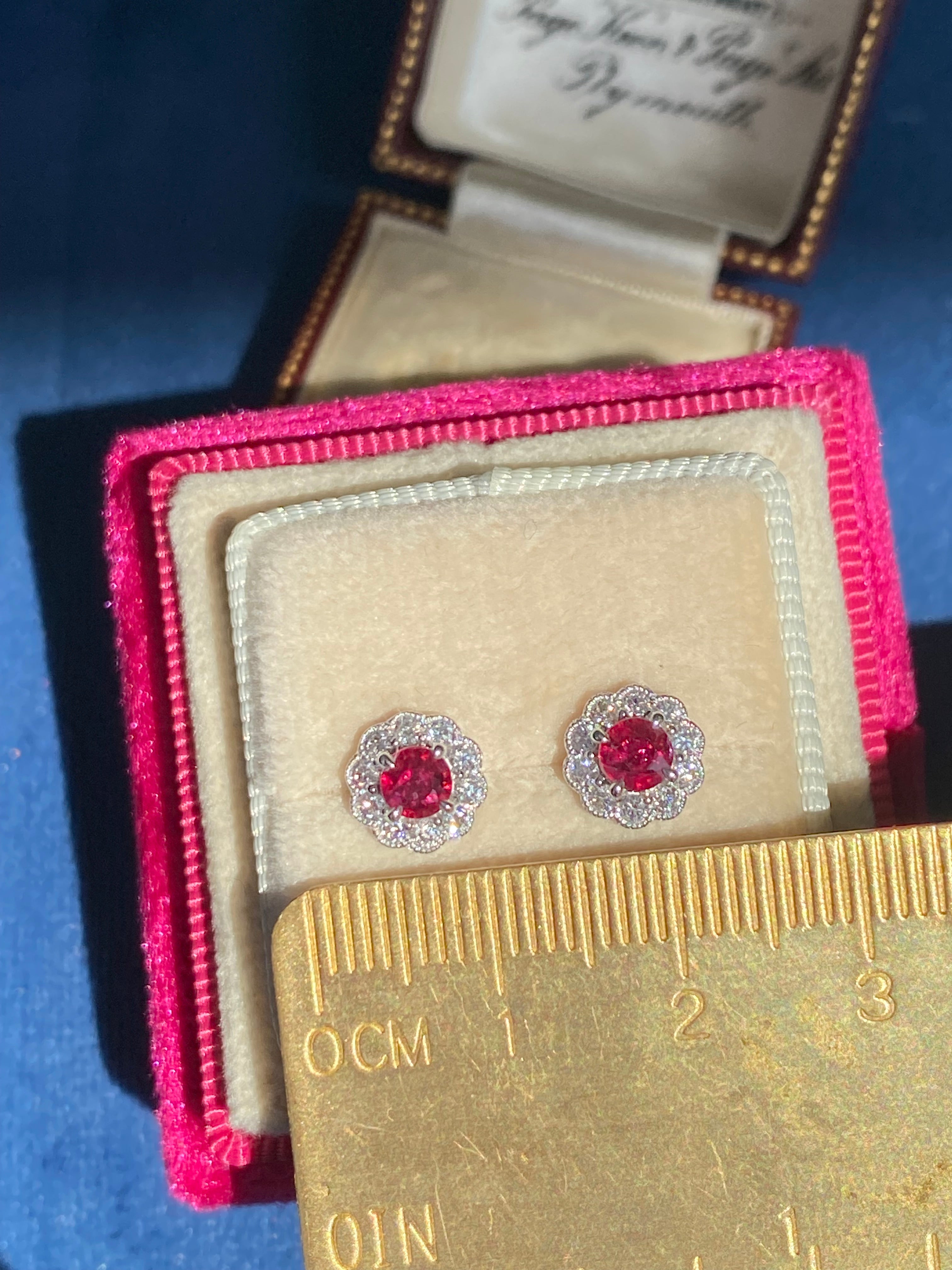 0.97 CTW Ruby and Natural Diamond Stud Earrings in 18ct White Gold
