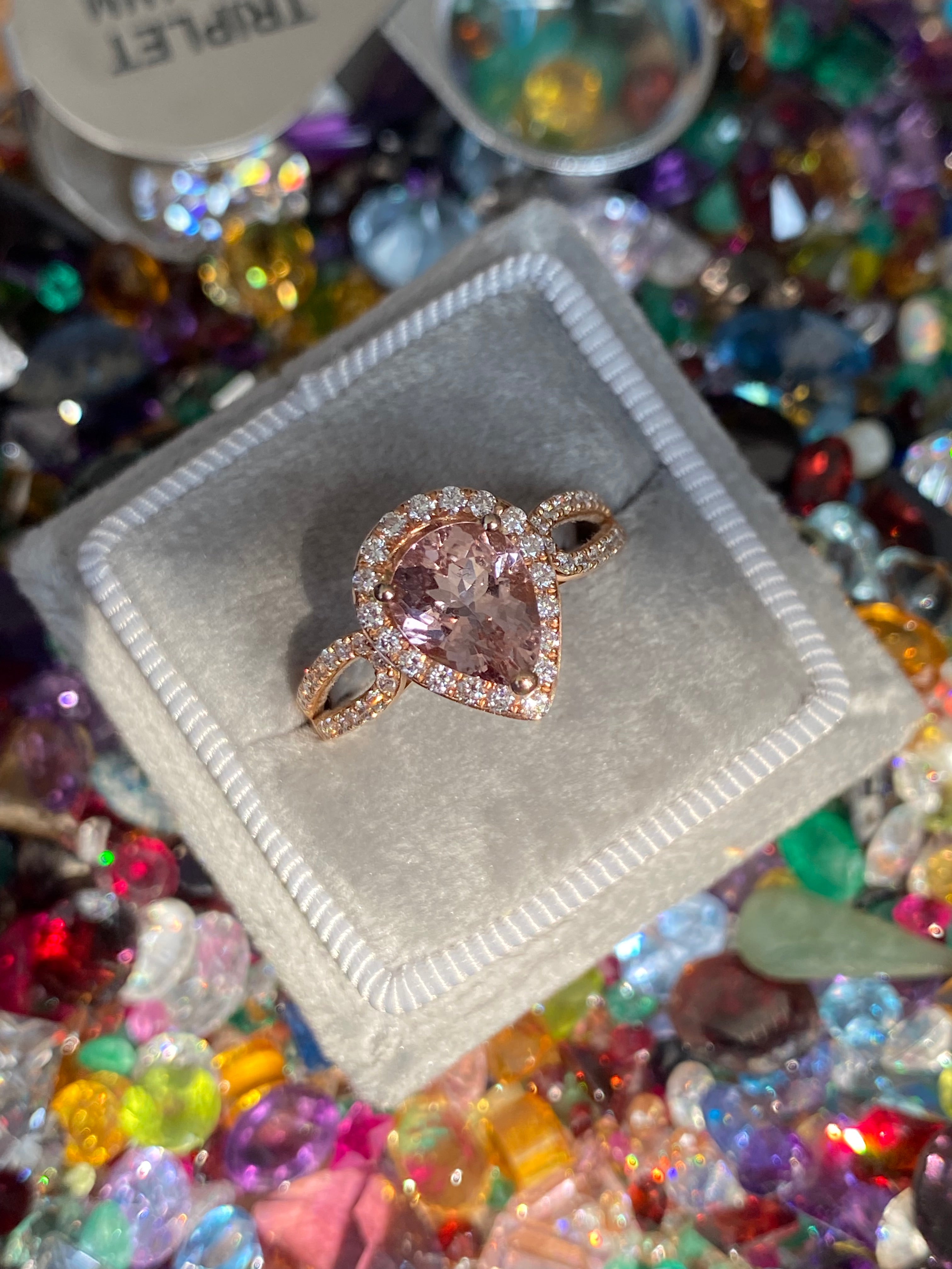 2.03 CTW Pear Cut Morganite and Natural Diamond Ring in 18ct Rose Gold