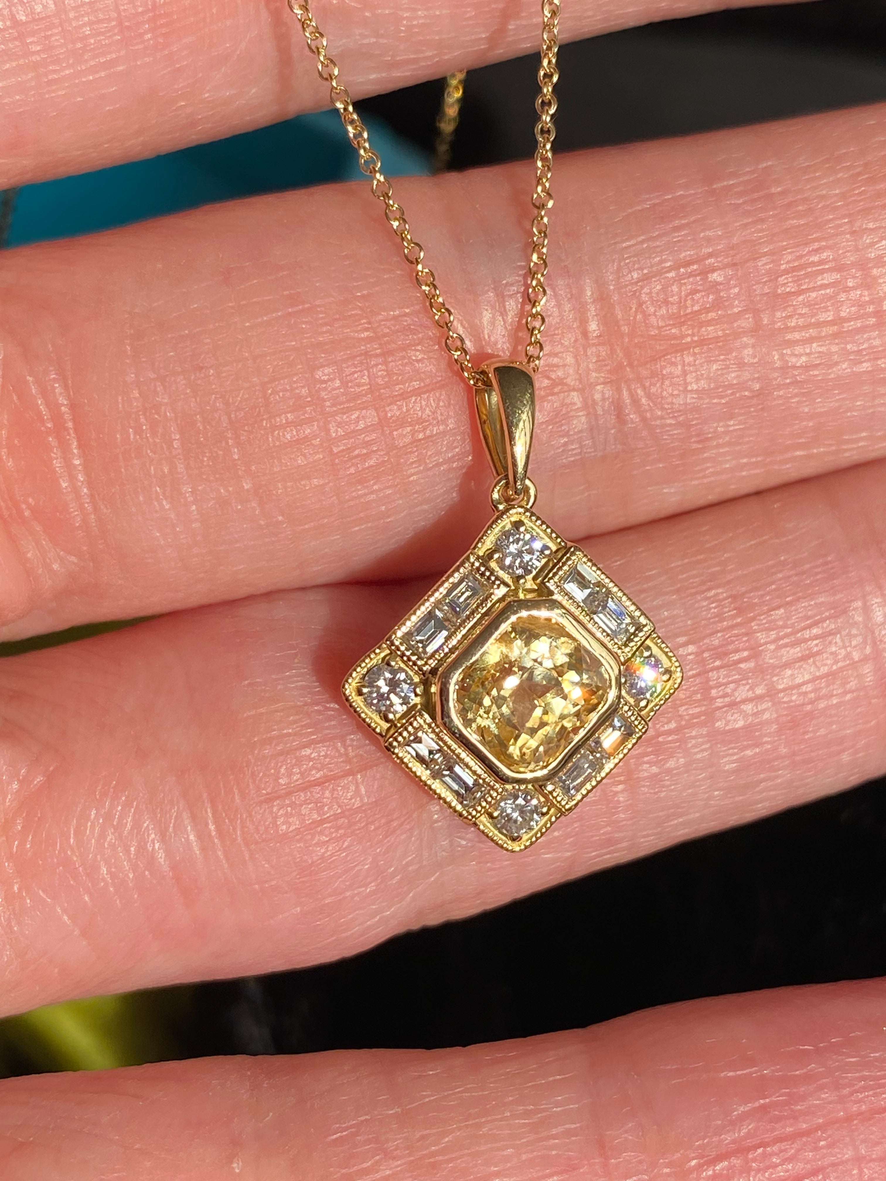 Beautiful Yellow Sapphire and Natural Diamond Pendant Necklace in 18ct Yellow Gold