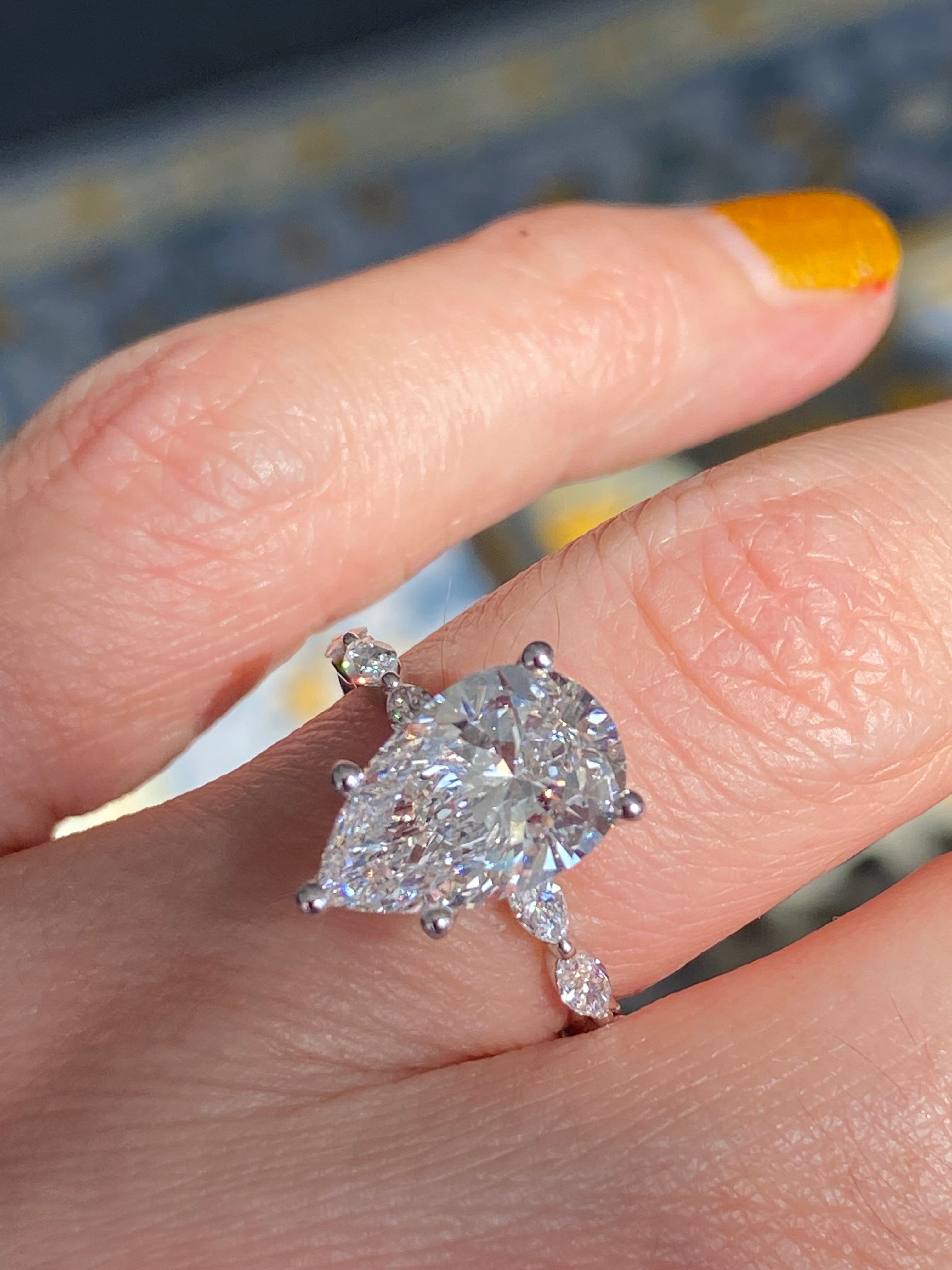3.05 Carat Pear Cut D Colour Lab Diamond Solitaire Engagement Ring in Platinum