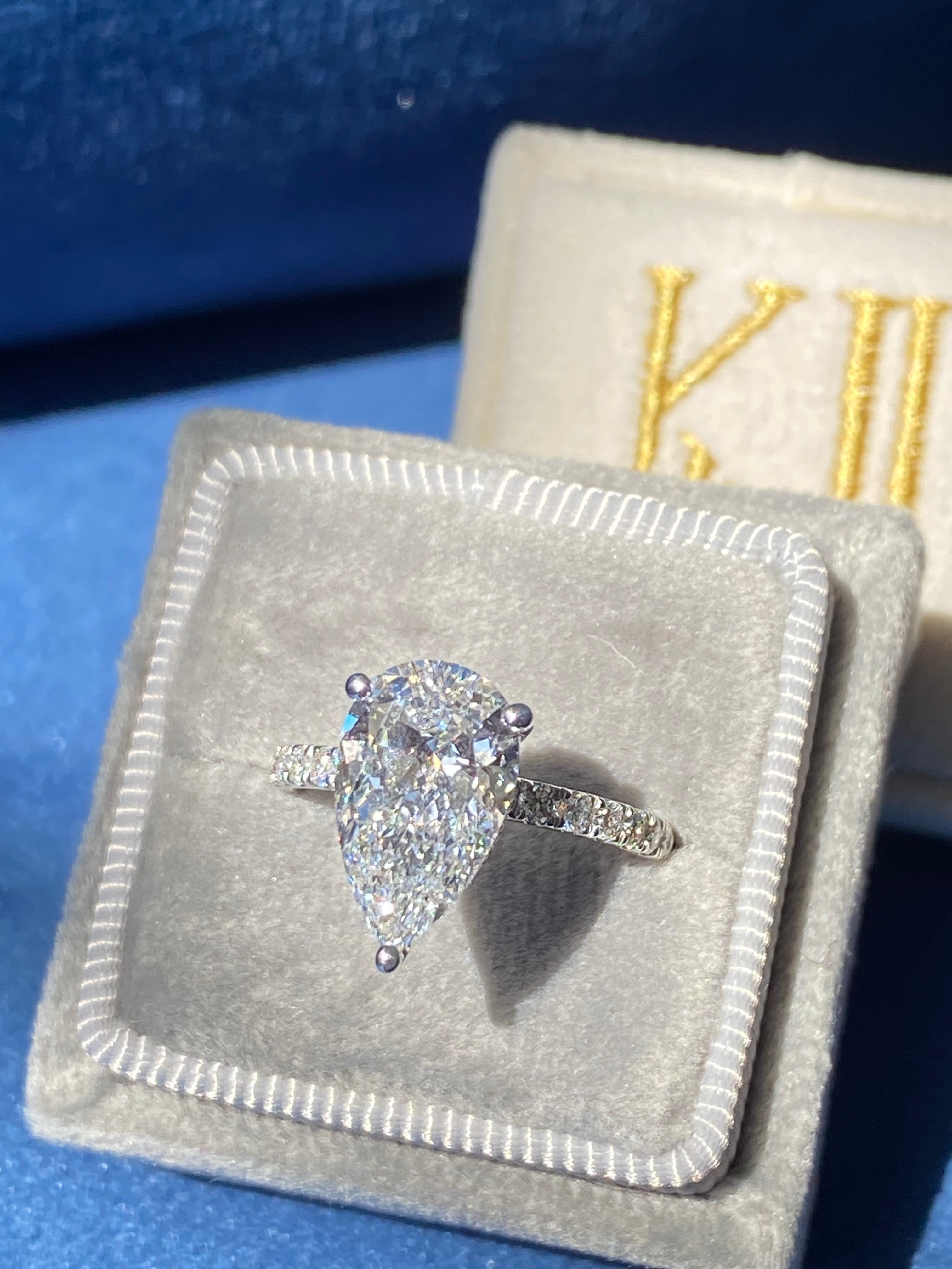 3.01 Carat Pear Cut D Colour Lab Diamond Solitaire Engagement Ring in Platinum