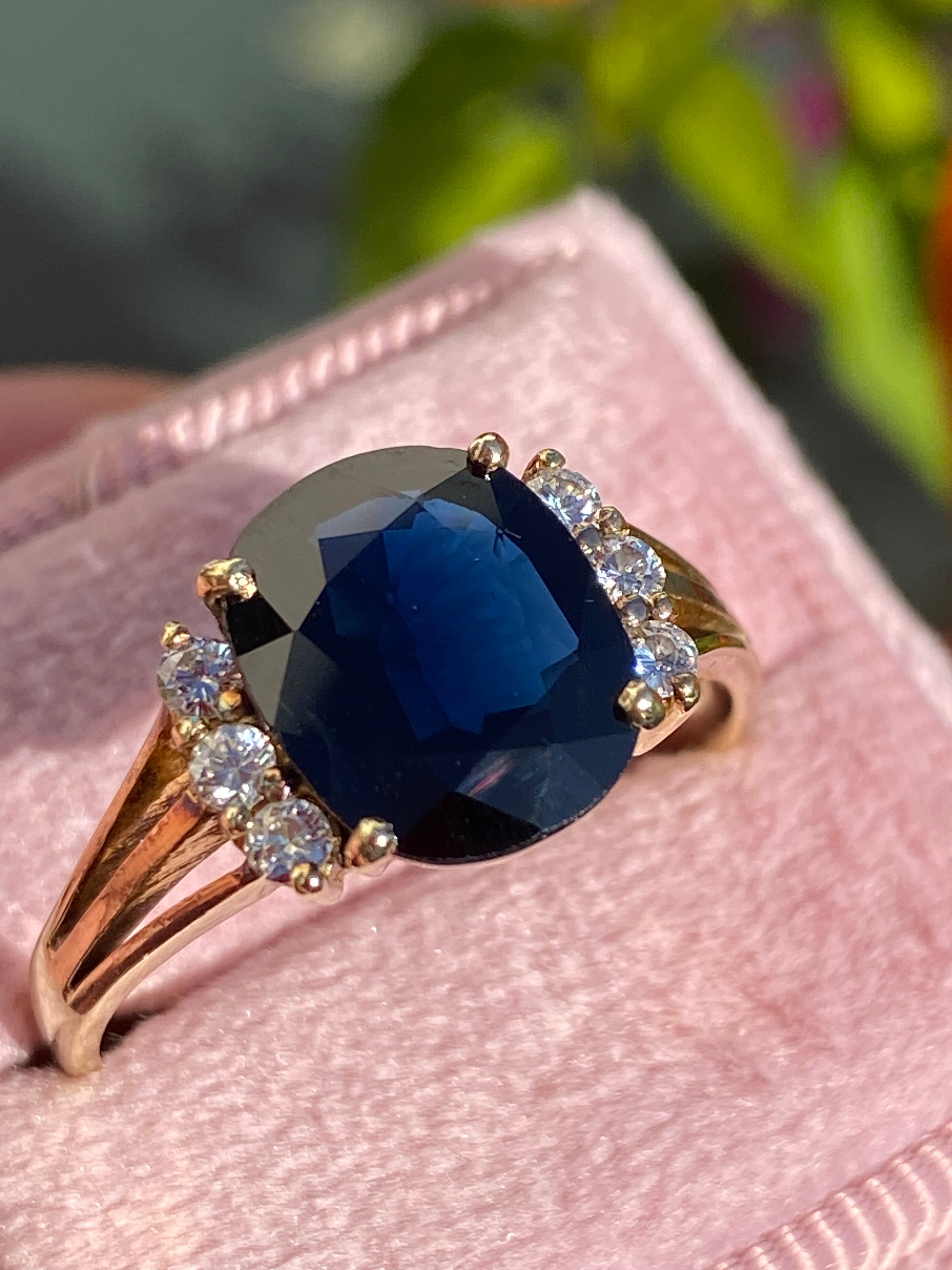 Vintage 3.80 Carat Sapphire and Diamond Ring in 14ct Yellow Gold