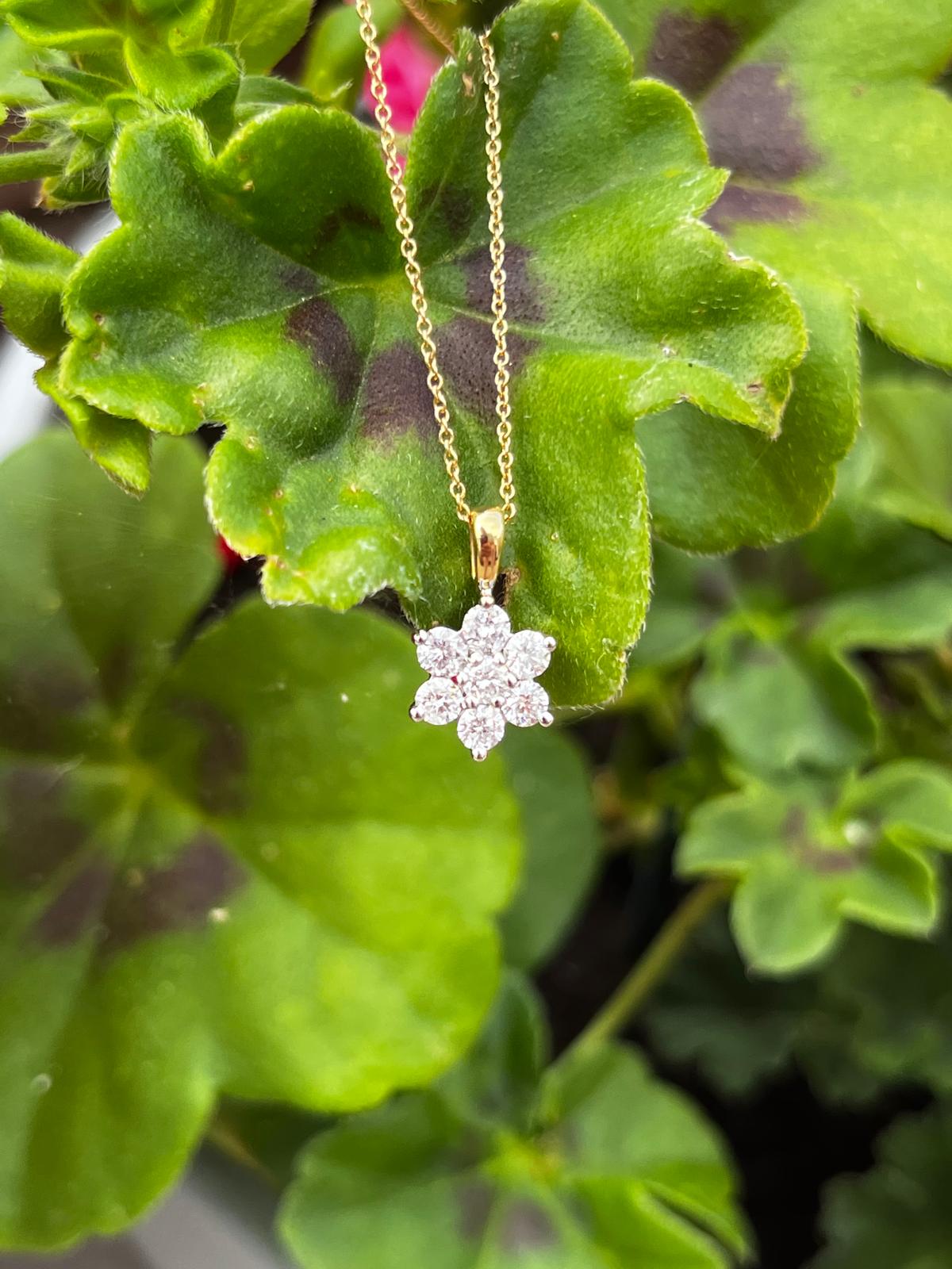 0.66 CTW Natural Diamond Star Flower Pendant in 18ct Yellow Gold