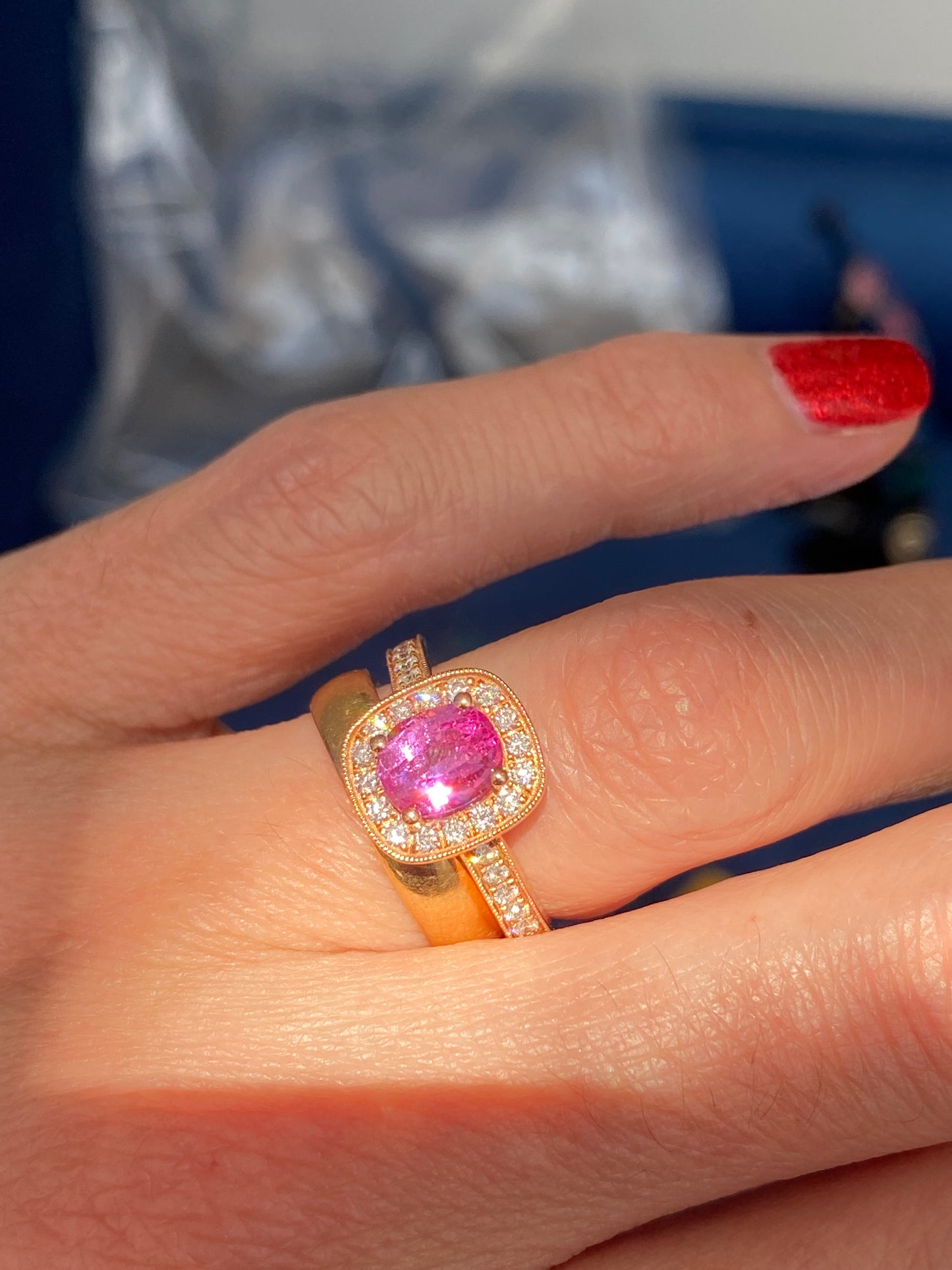 1.60 Carat Pink Sapphire and Natural Diamond Ring in 18ct Rose Gold