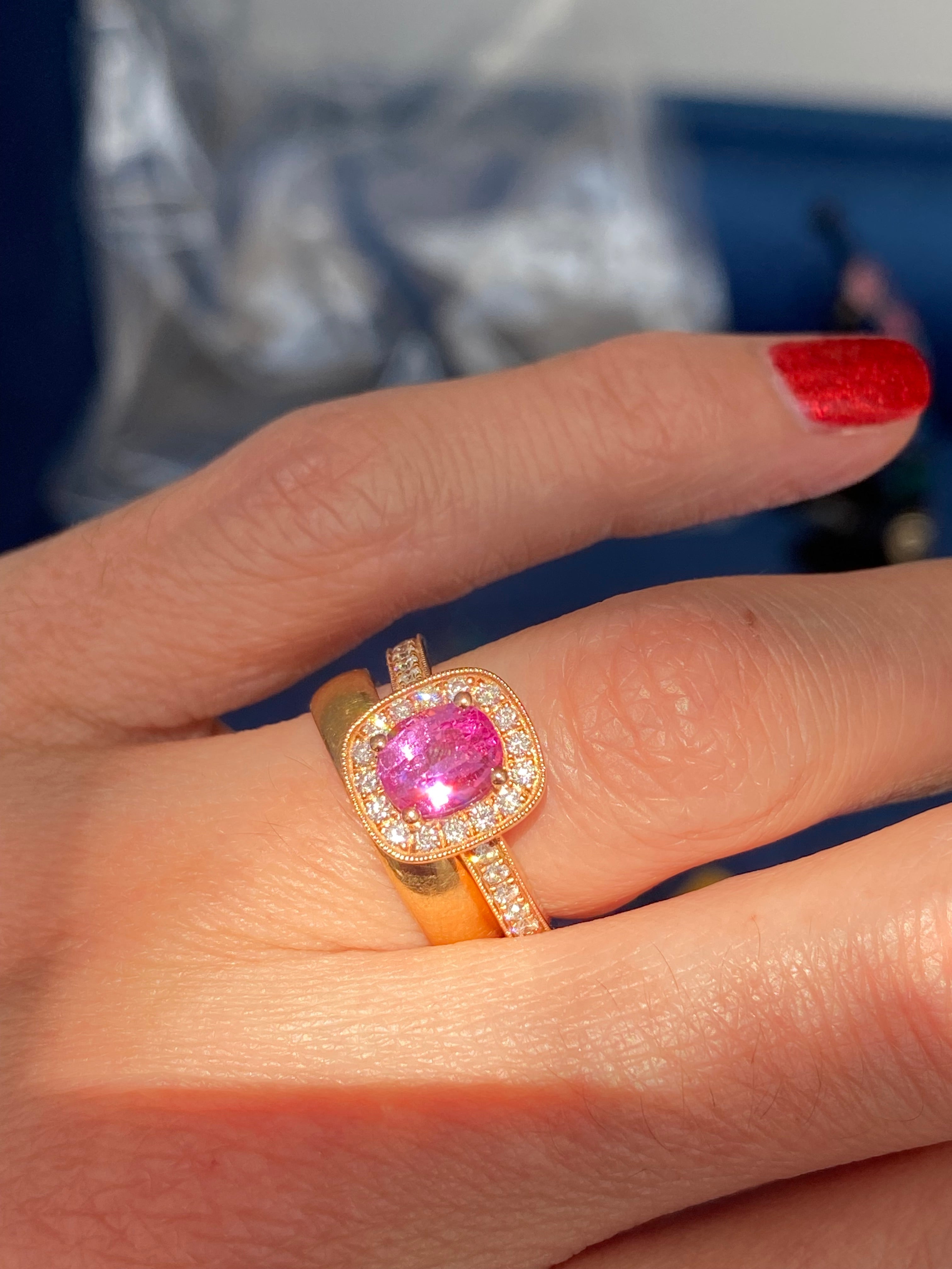 1.60 Carat Pink Sapphire and Natural Diamond Ring in 18ct Rose Gold