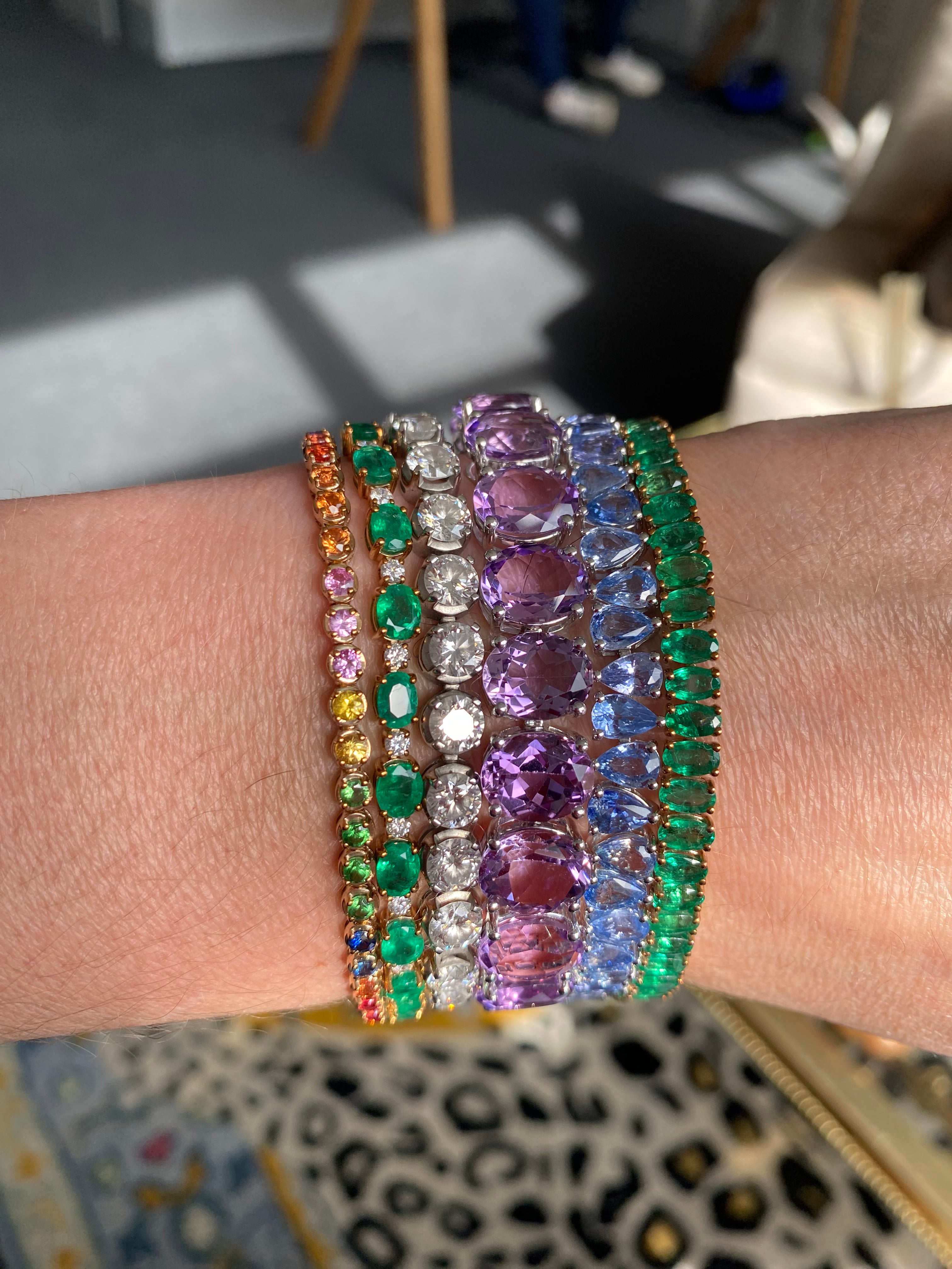 4.13 CTW Multicoloured Rainbow Ceylon Sapphire Line Bracelet in 9ct Yellow Gold